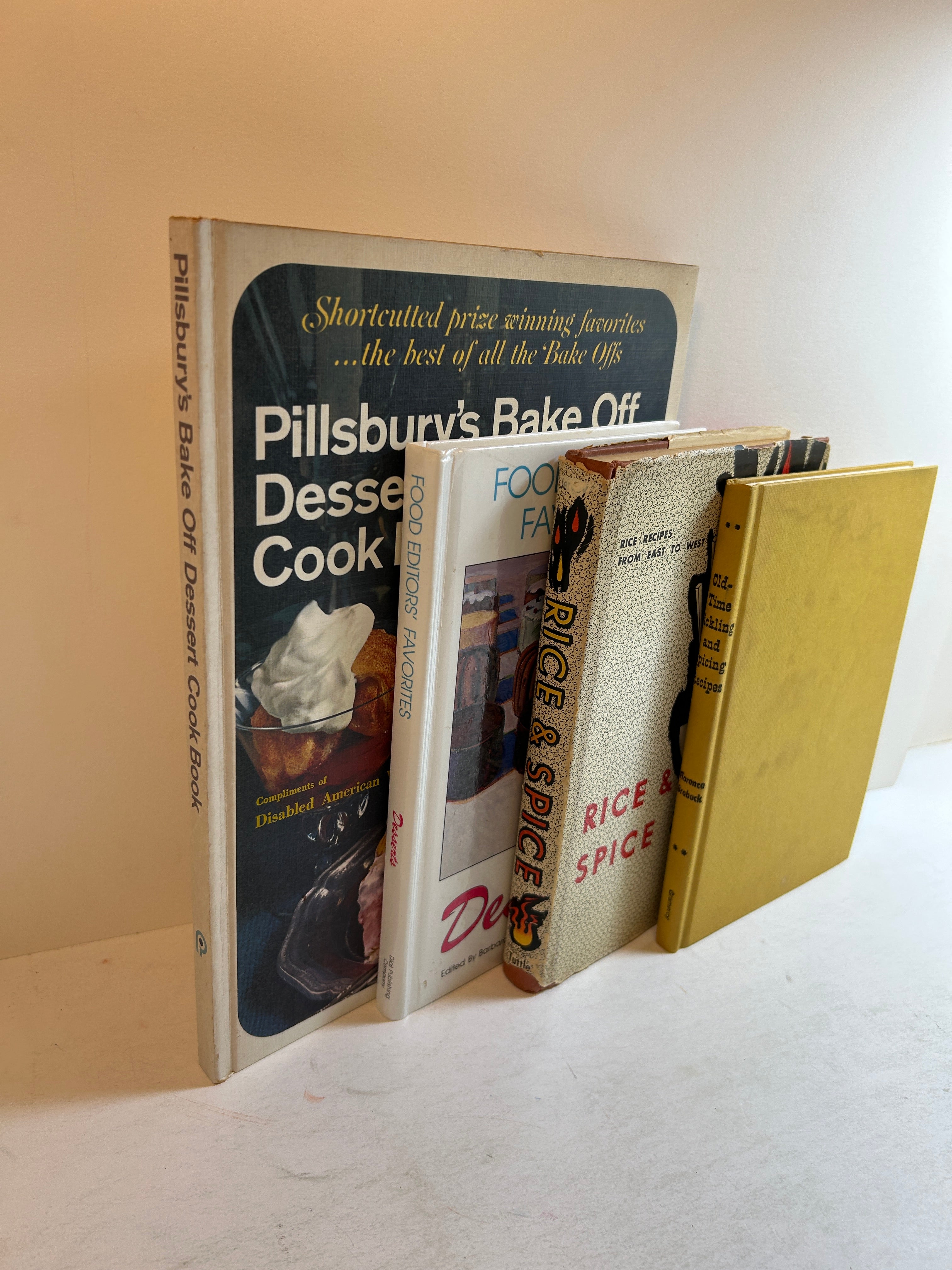 4 Vintage Cookbooks: Pickling & Spicing/Rice & Spice/Pillsbury/Desserts MADD HC