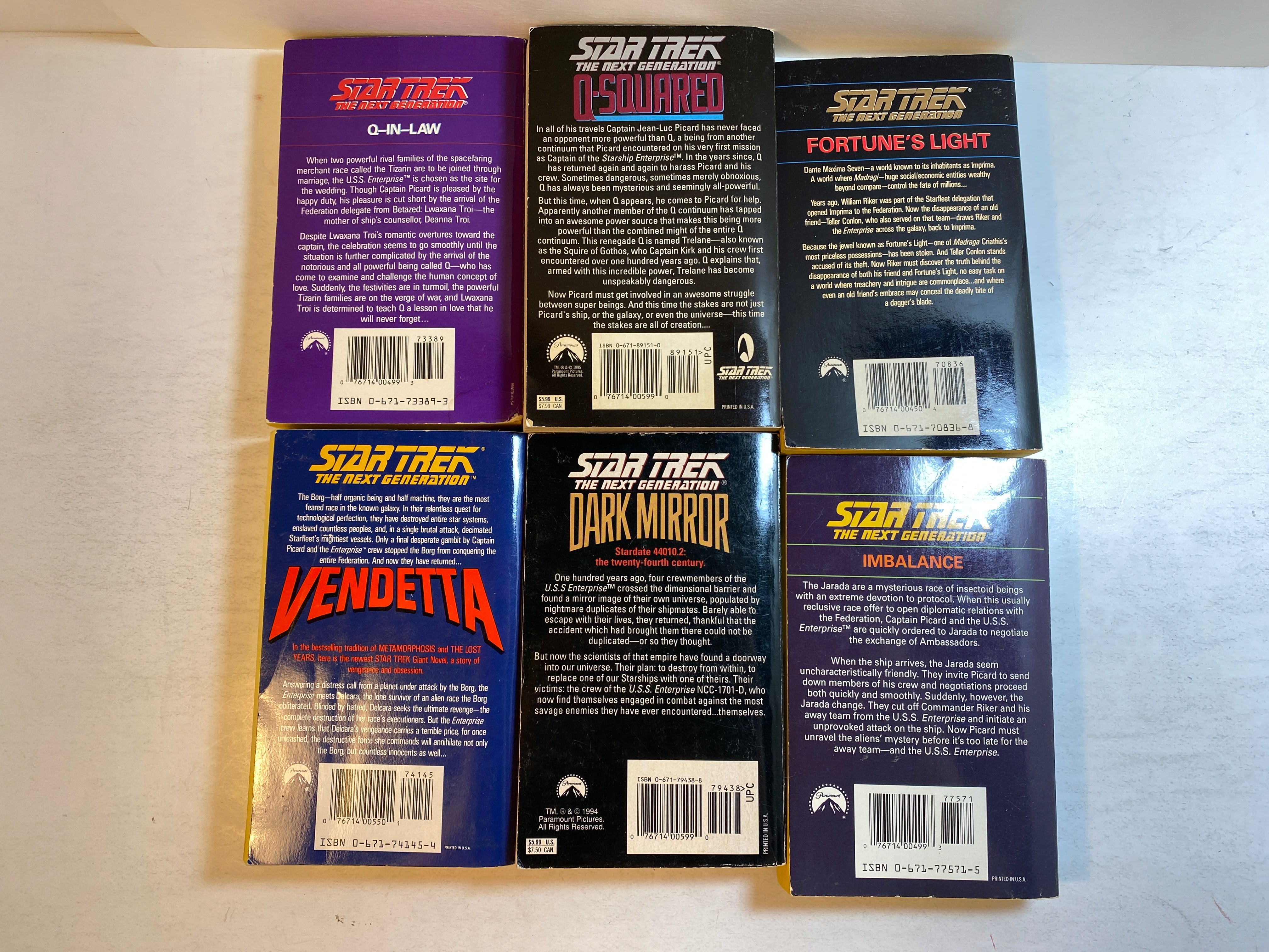 Lot of 6 Star Trek Next Generation Novels paperbacks 1991-1994