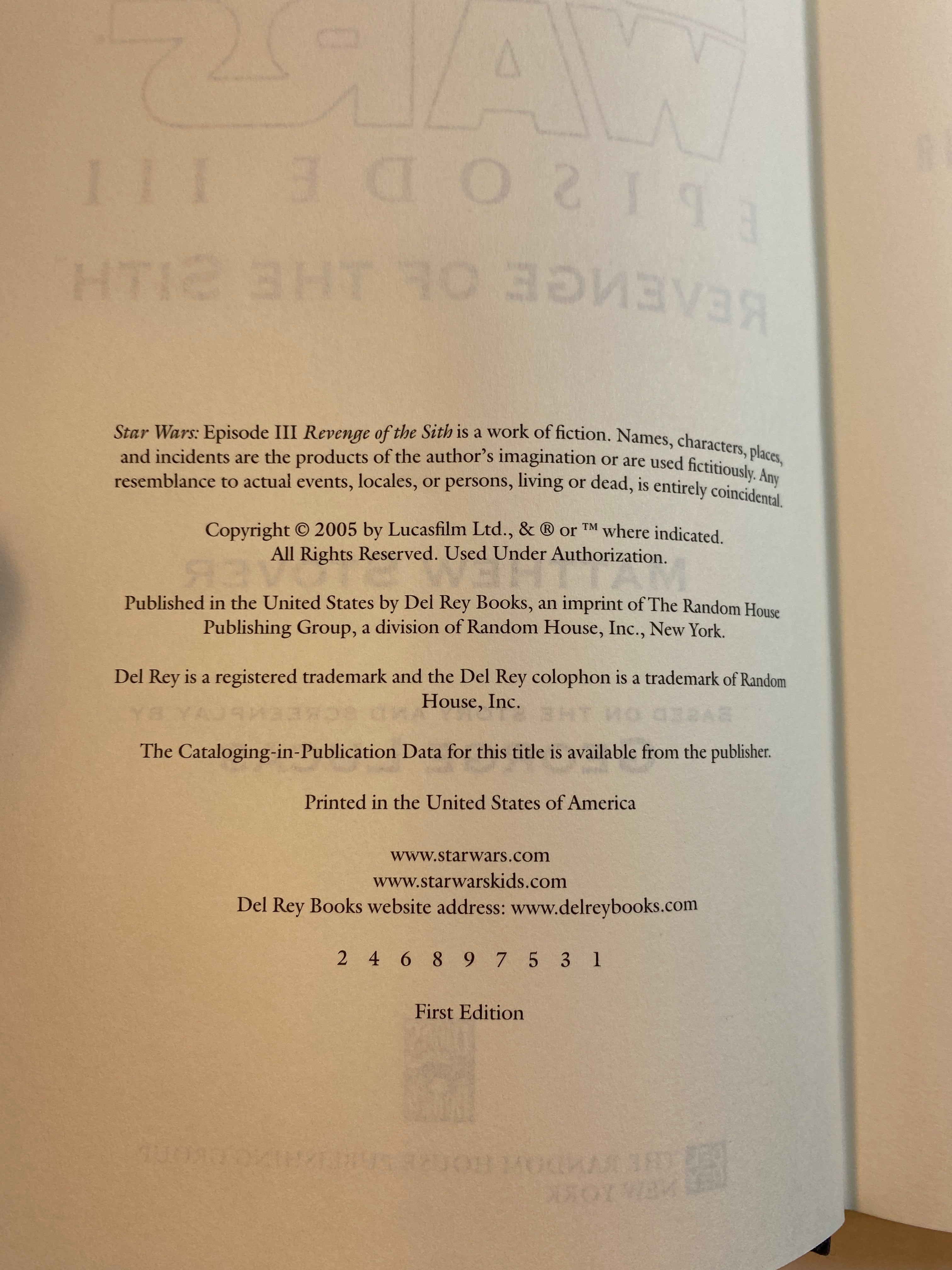 Star Wars Revenge of the Sith HCDJ Matthew Stover 2005