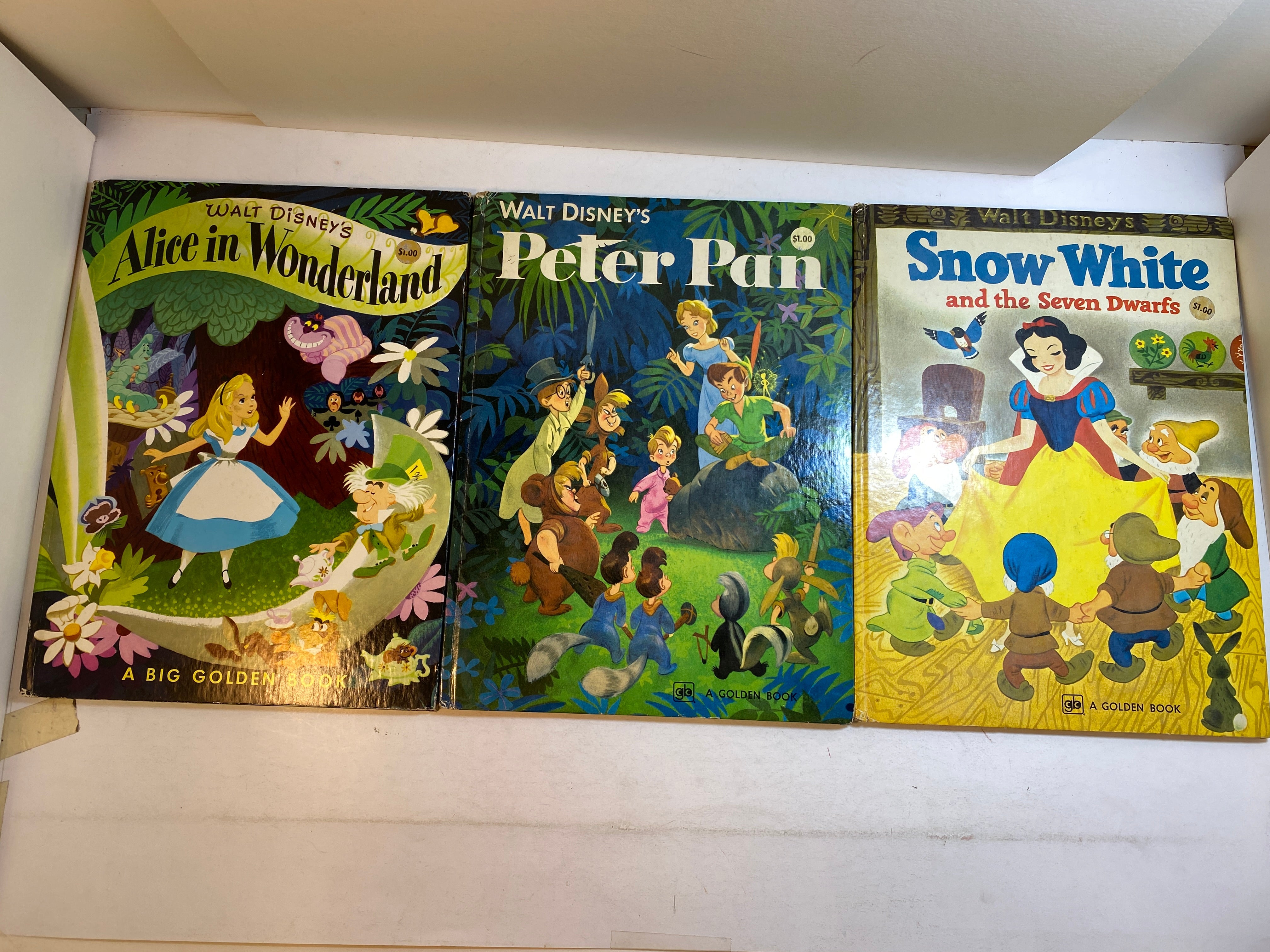 Lot of 3 Vintage Disney Large Golden Books Snow White Peter Pan Alice 1951-1952