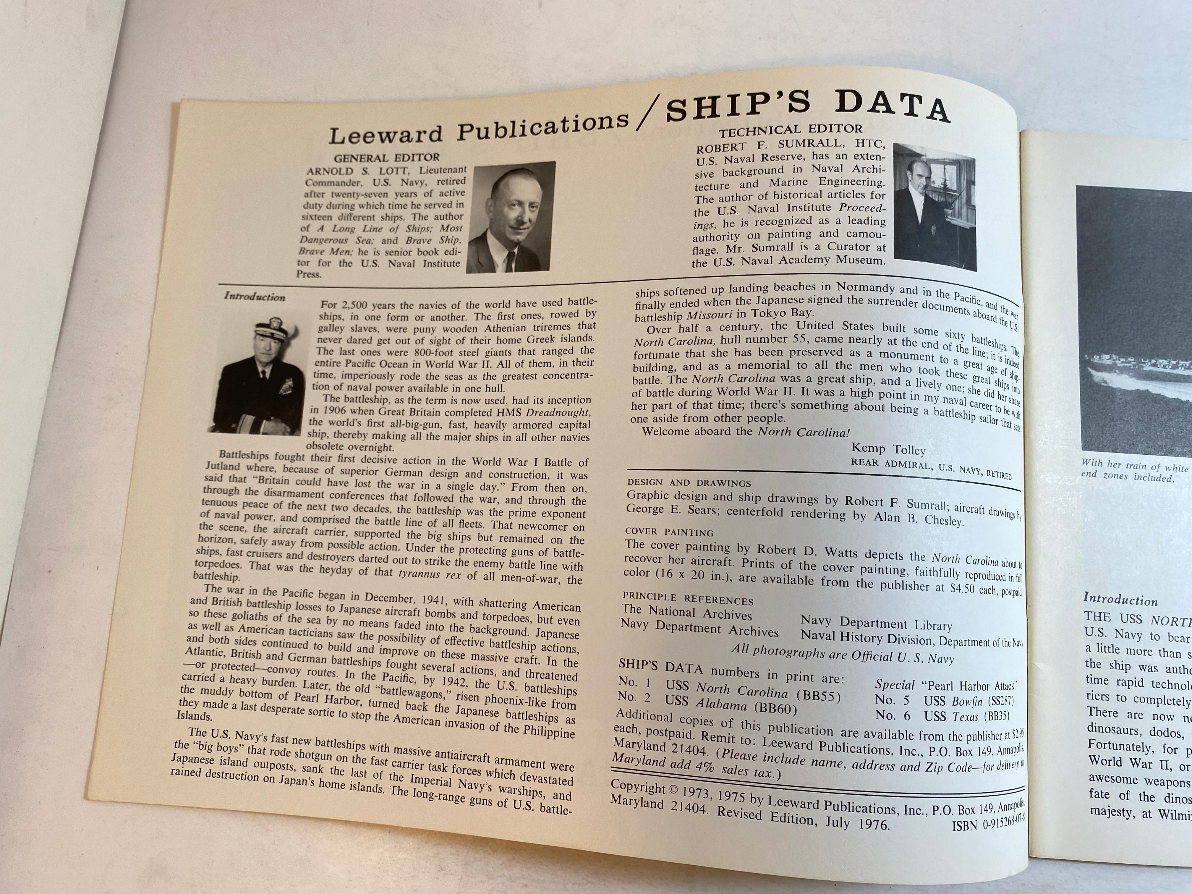 USS North Carolina BB55 Ship's Data 1 1976 Leeward Publications