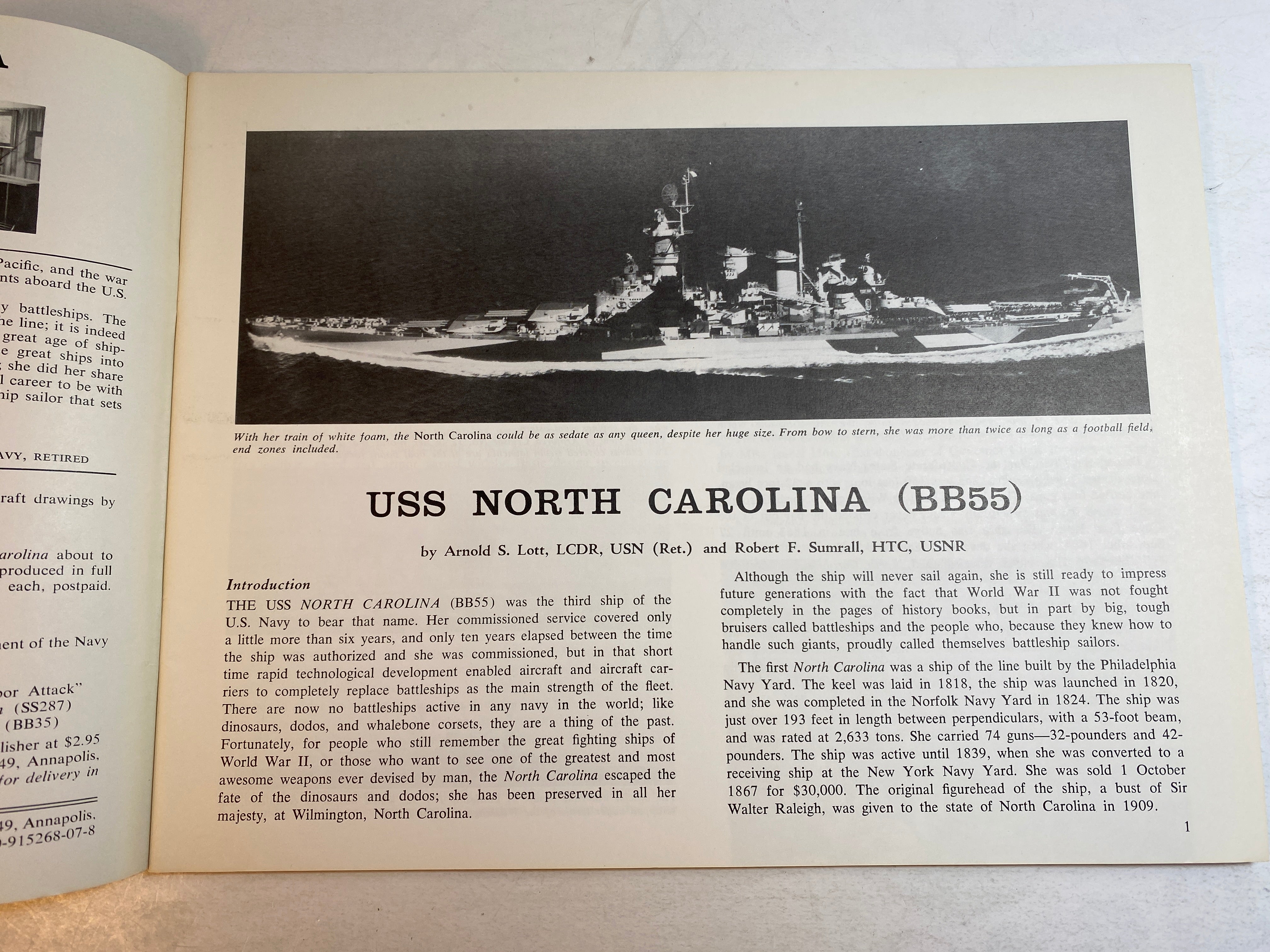USS North Carolina BB55 Ship's Data 1 1976 Leeward Publications
