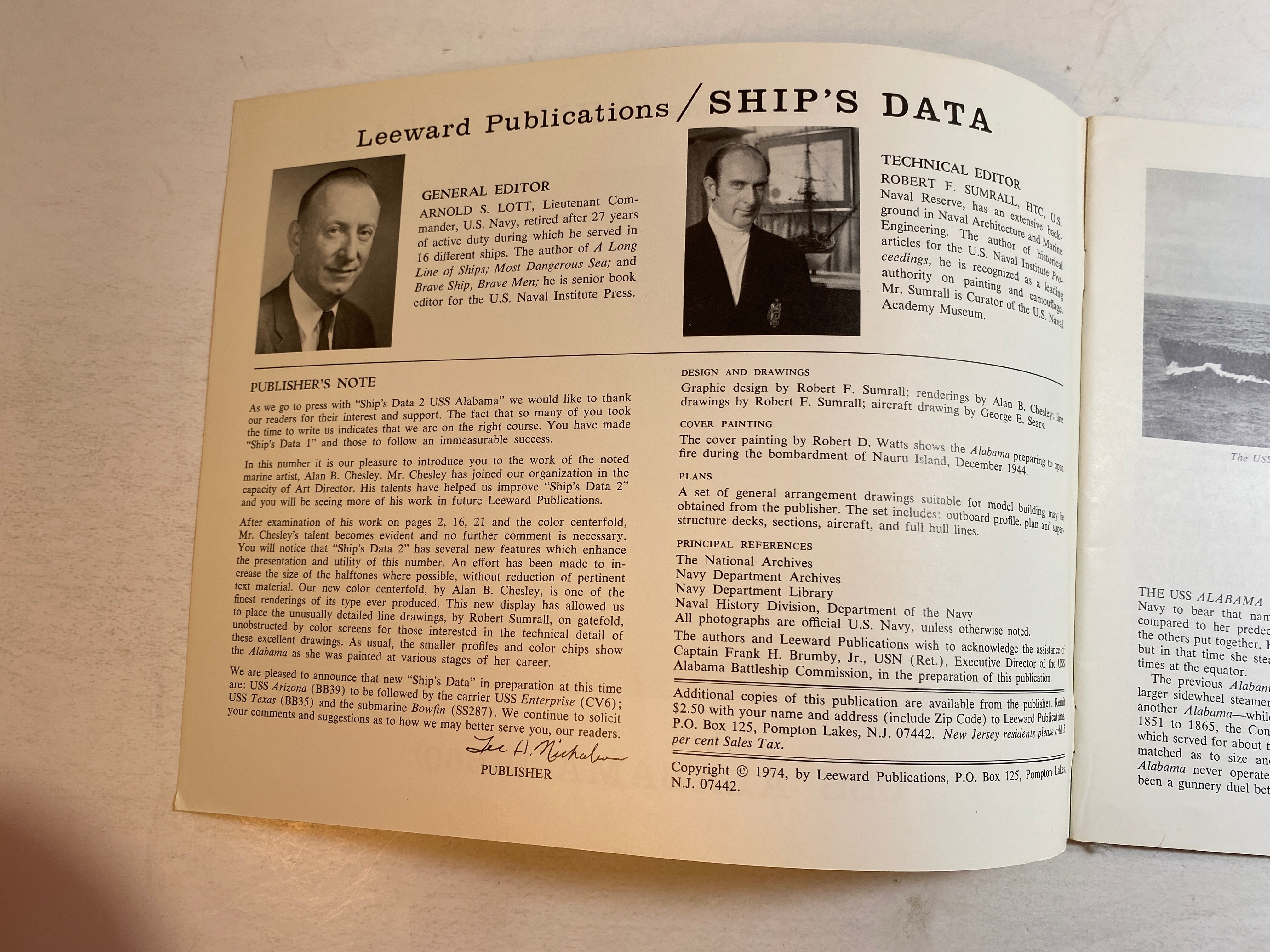 USS Alabama BB60 Ship's Data 2 1974 Leeward Publications