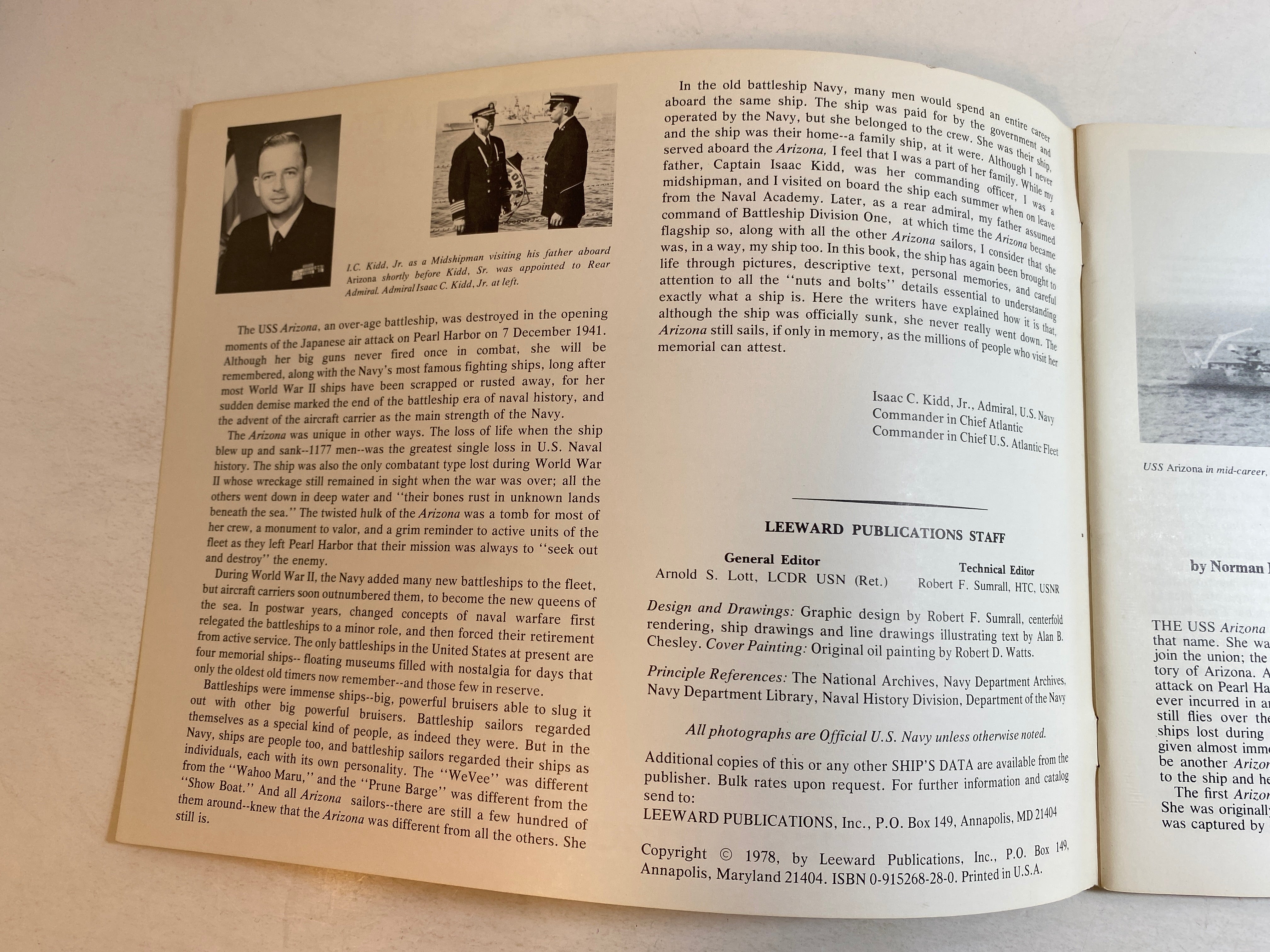 USS Arizona BB39 Ship's Data 3 1978 Leeward Publications
