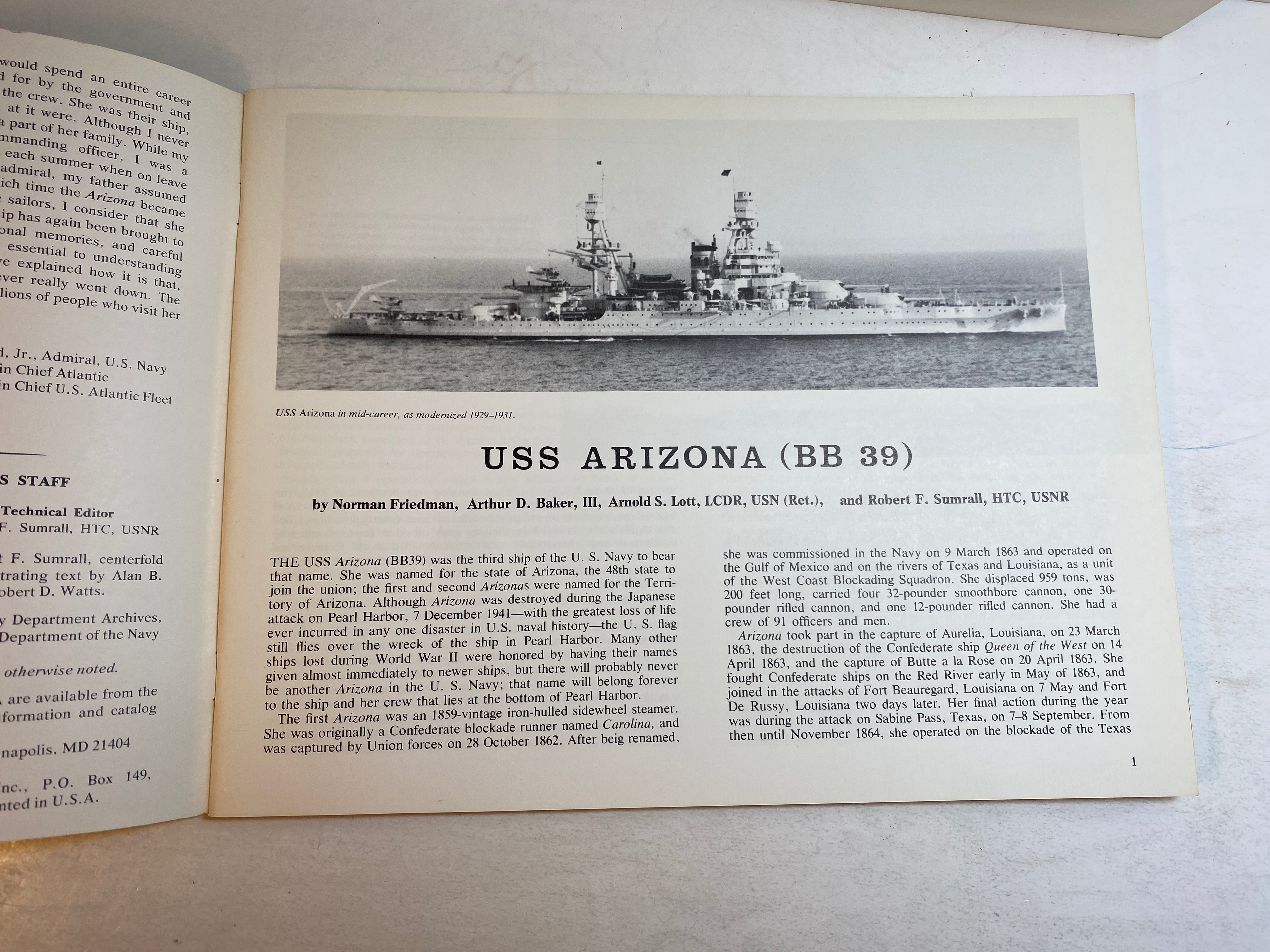 USS Arizona BB39 Ship's Data 3 1978 Leeward Publications