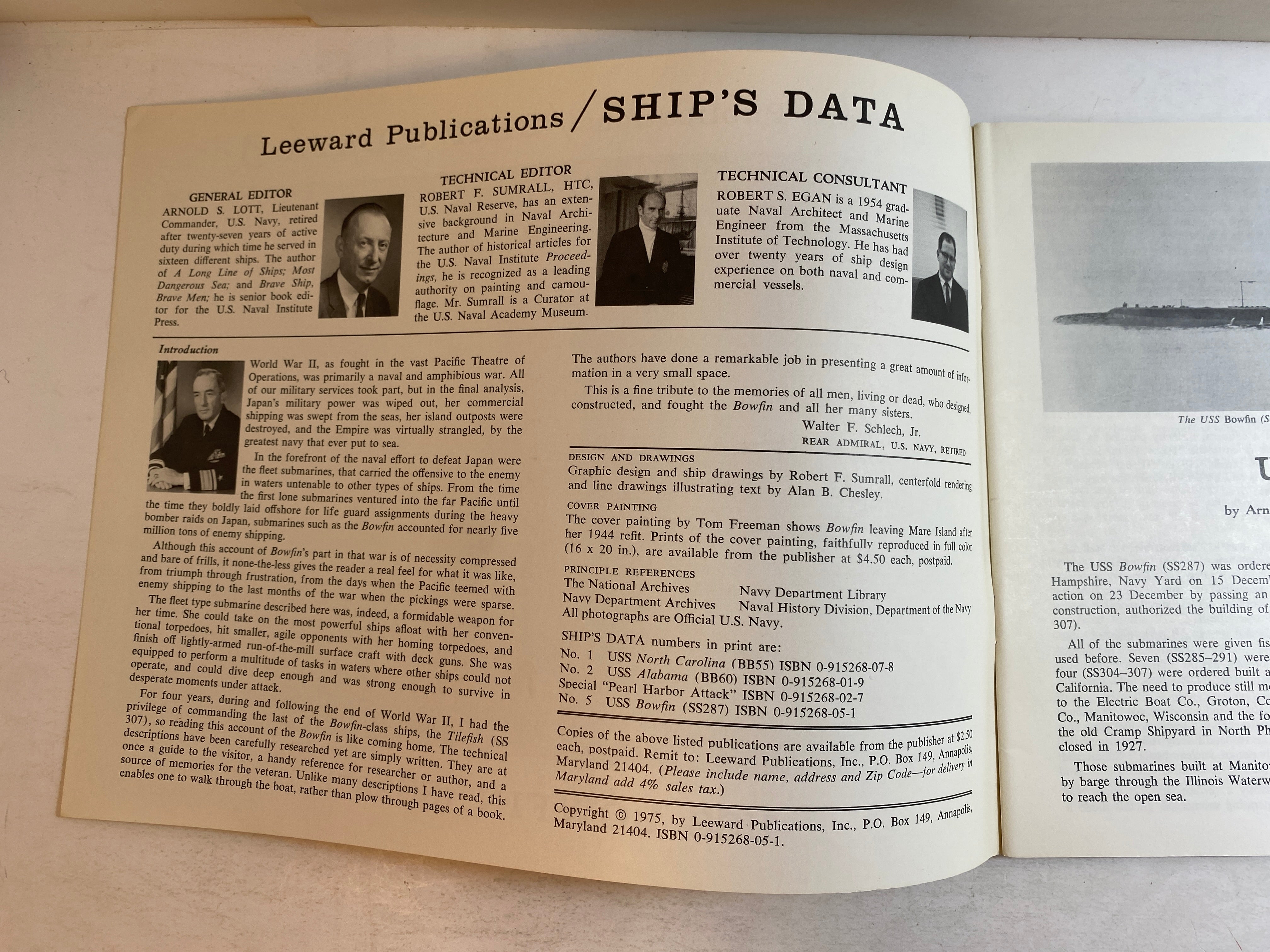USS Bowfin SS287 Ship's Data 5 1975 Leeward Publications