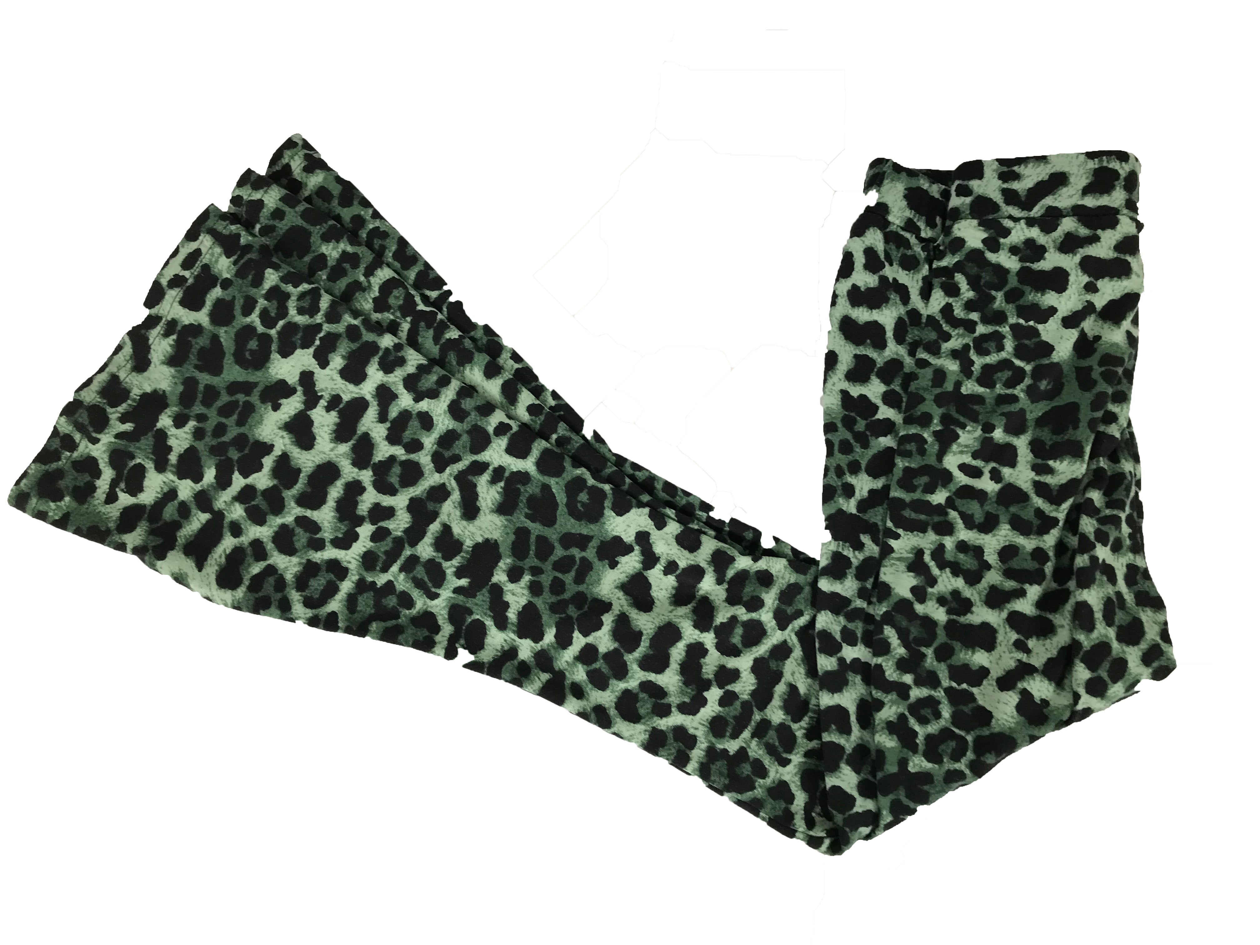 Verge Girl Green Leopard Print High Waisted Flare Pants Women's