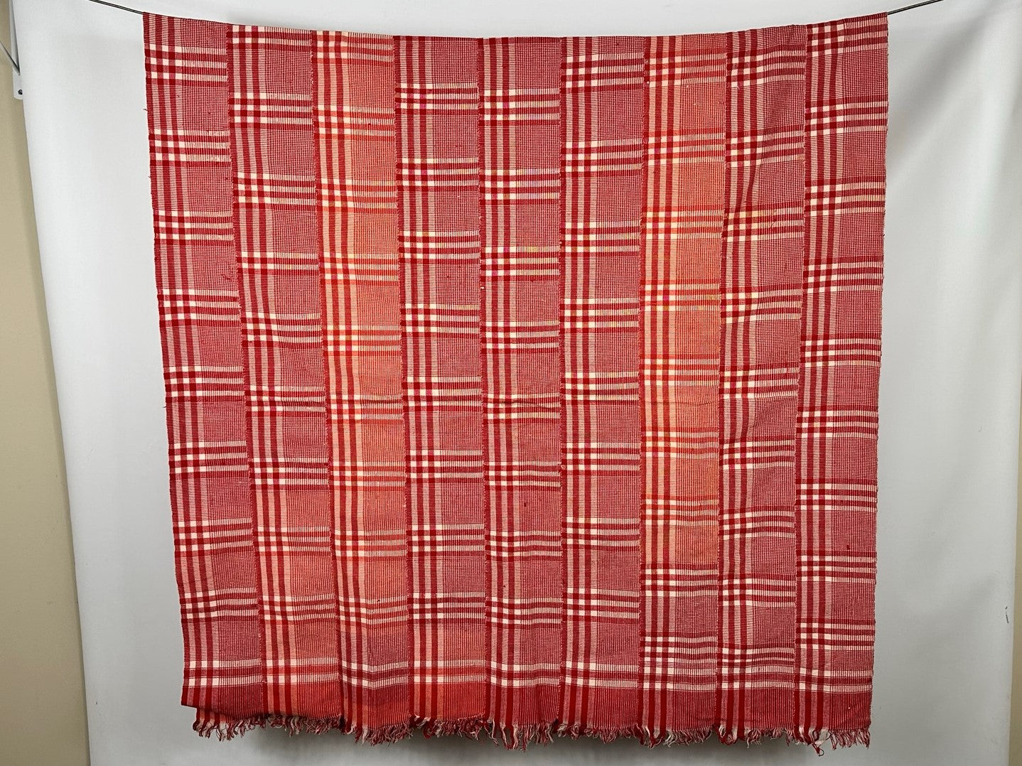 82x45 Red and White Plaid Woven Cloth