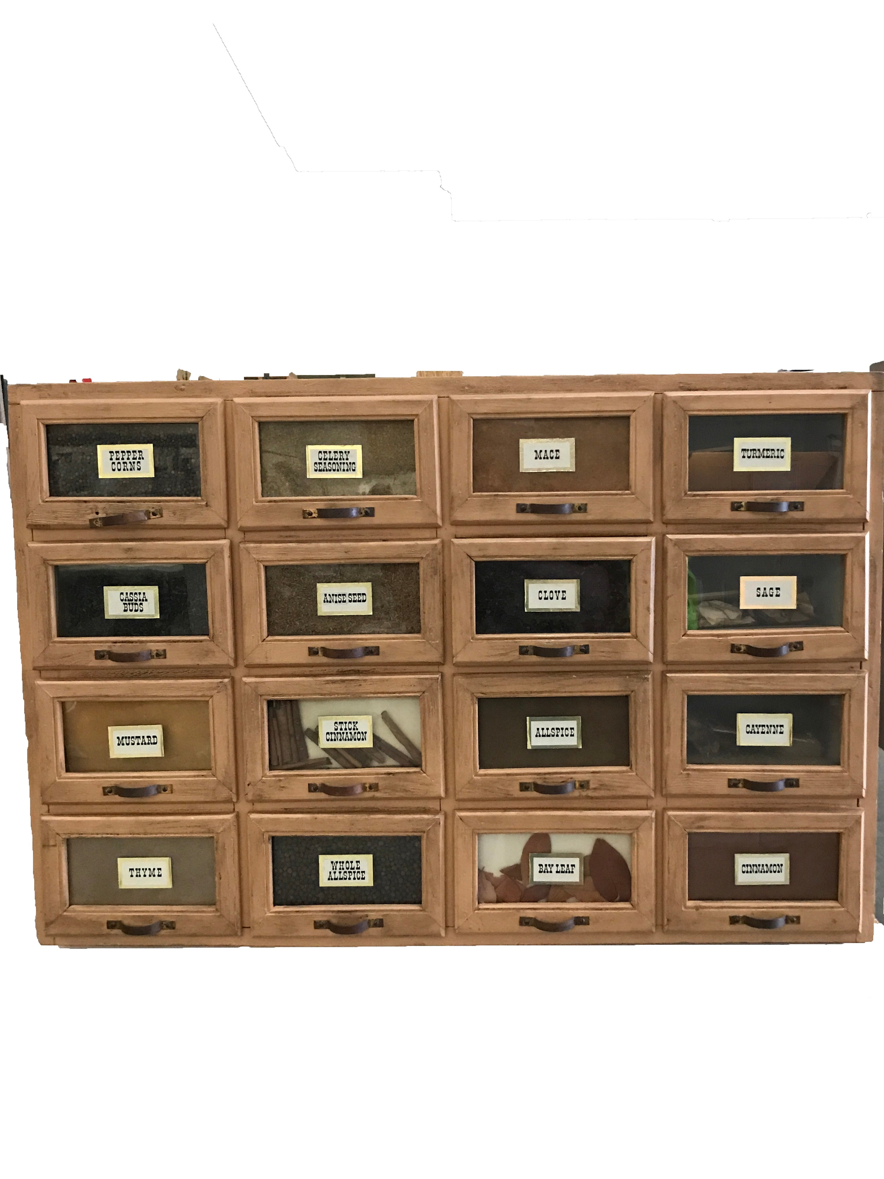 Antique Wooden General Store 16 Drawer Bulk Spice Cabinet