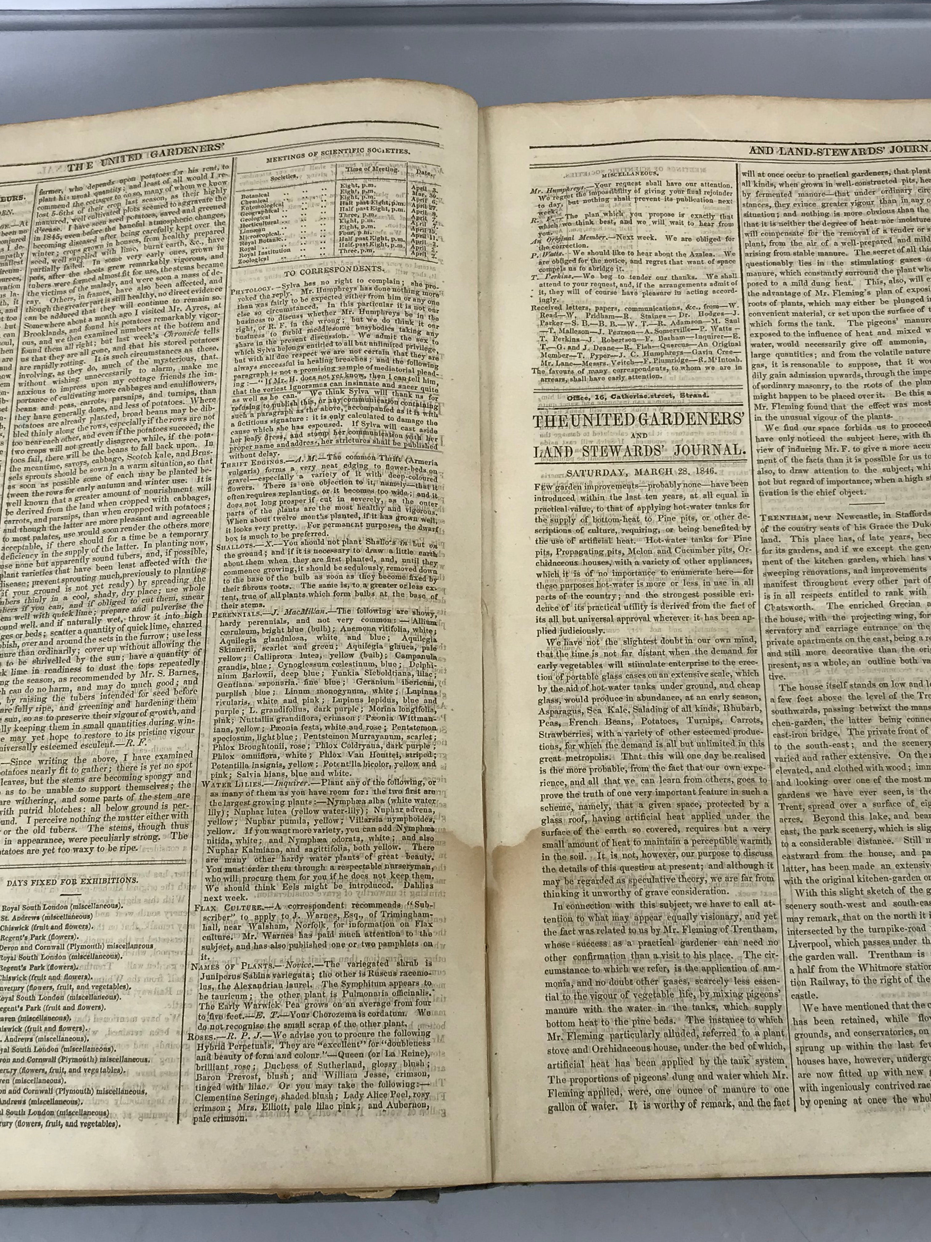 The United Gardeners' and Land-Stewards Journal 1846 Bound