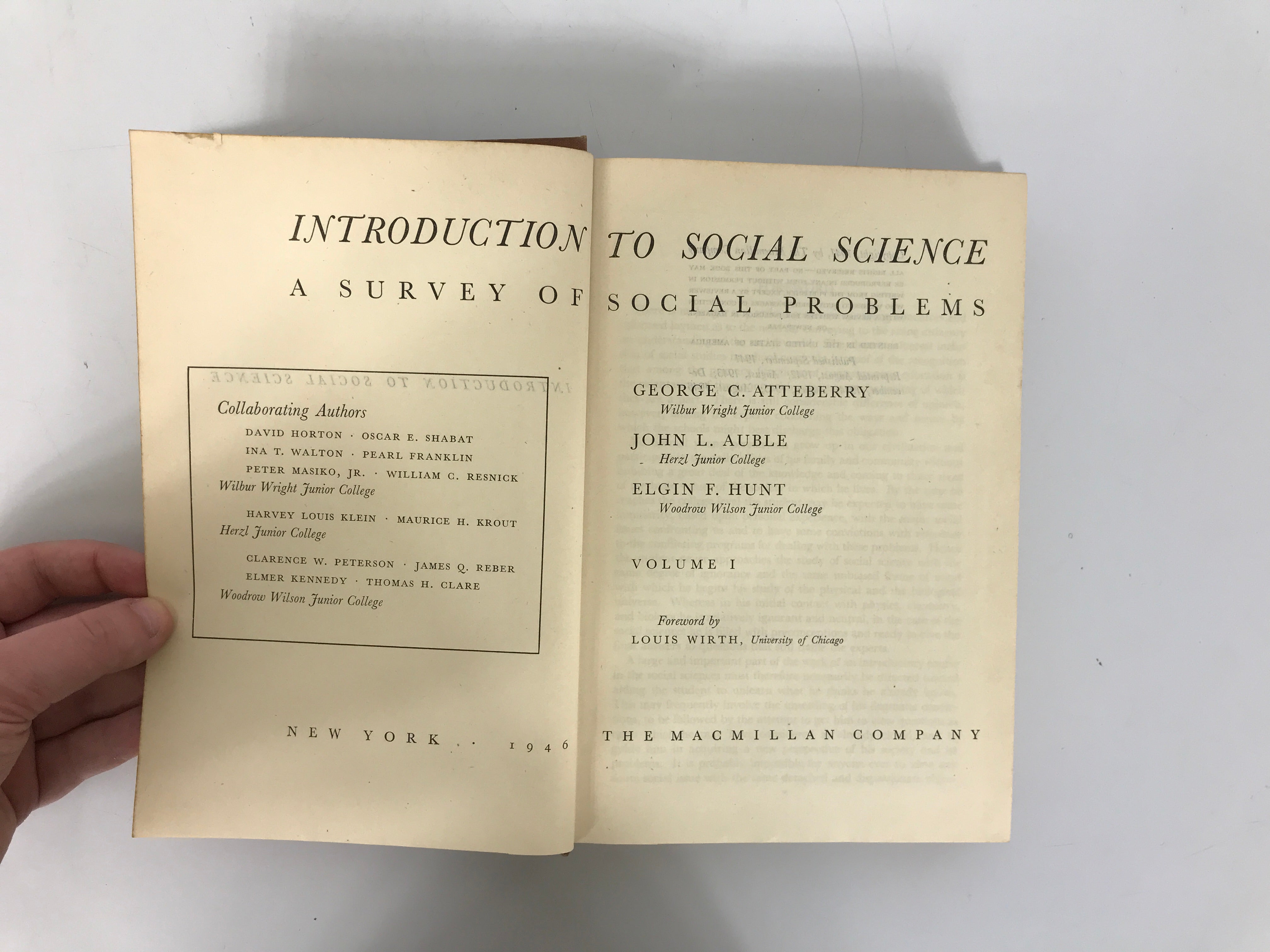 2 Vol Set: Introduction to Social Science 1-2 by Atteberry, Auble & Hunt 1946 HC