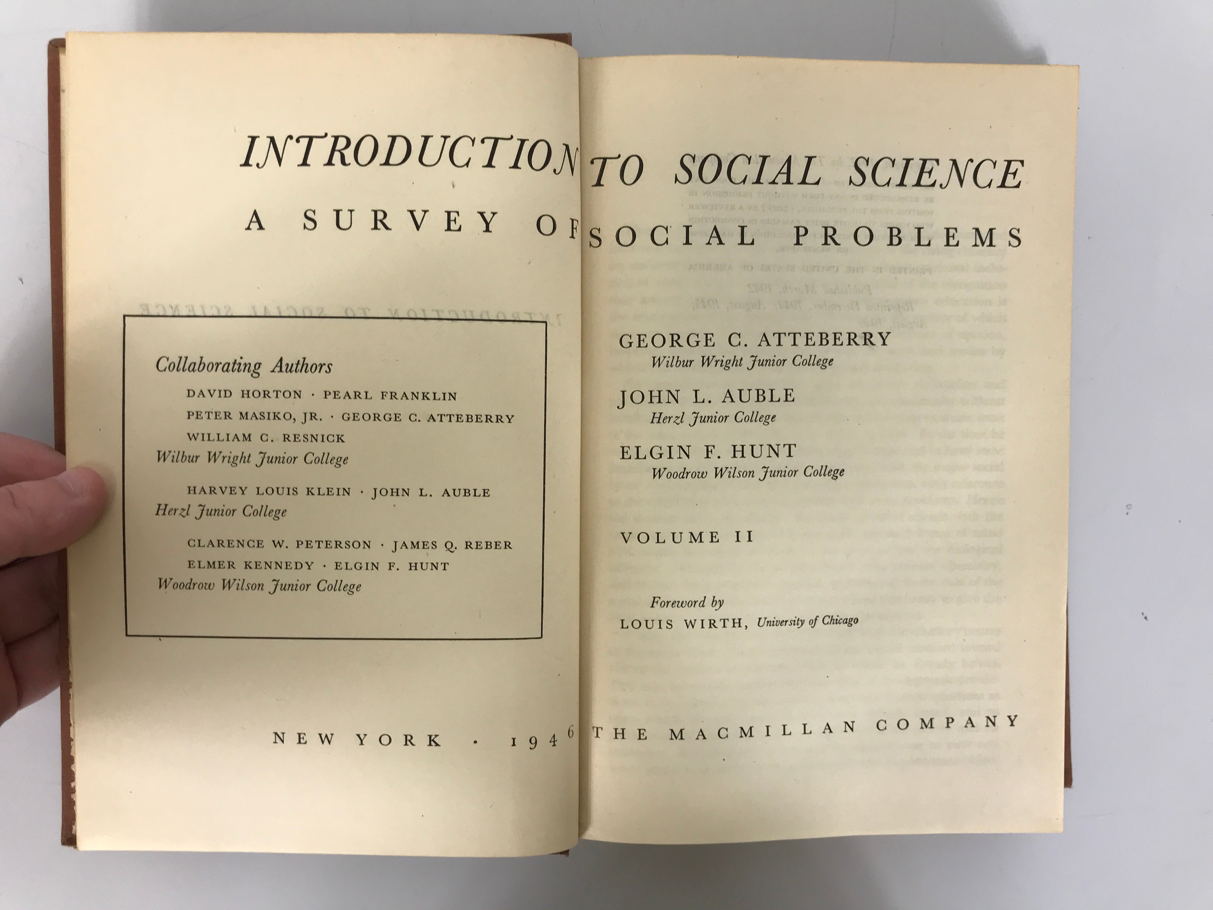 2 Vol Set: Introduction to Social Science 1-2 by Atteberry, Auble & Hunt 1946 HC
