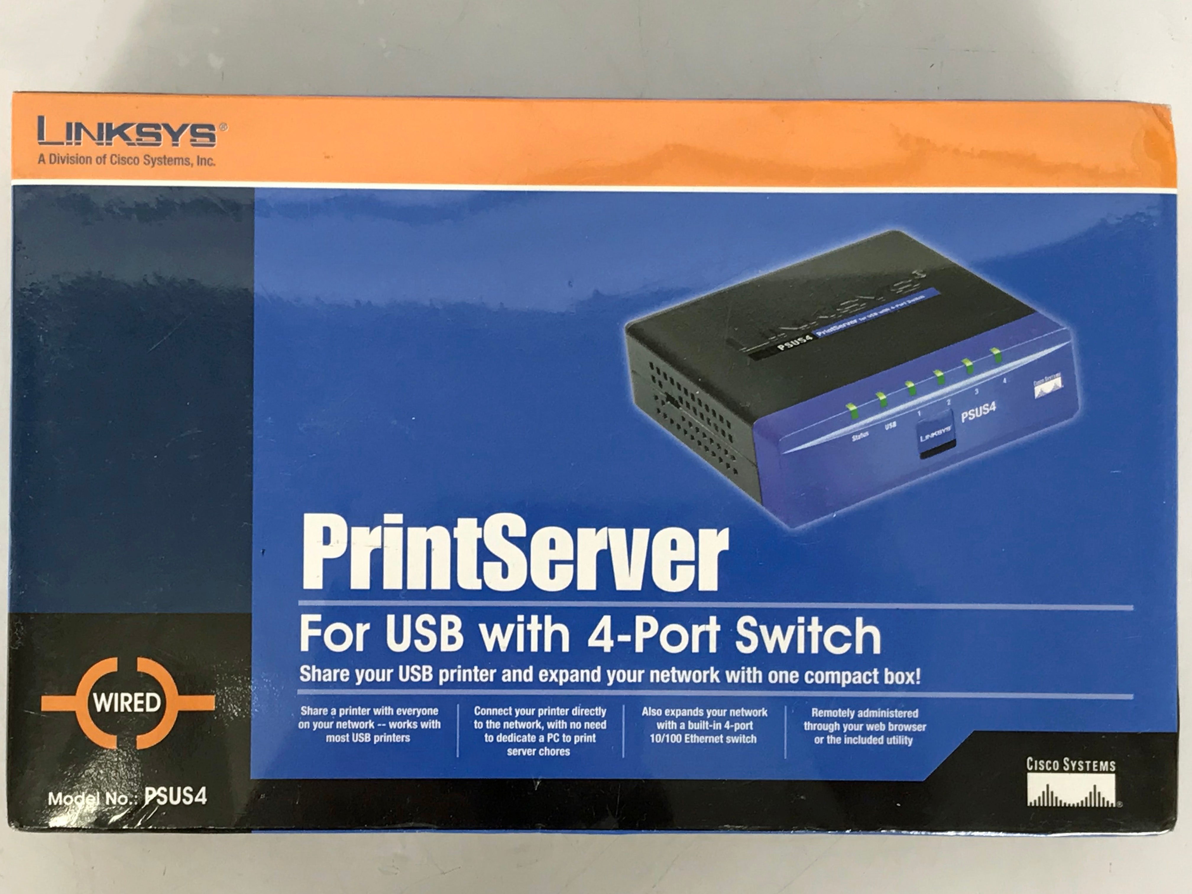Linksys Cisco PSUS4 PrintServer for USB with 4-Port Switch