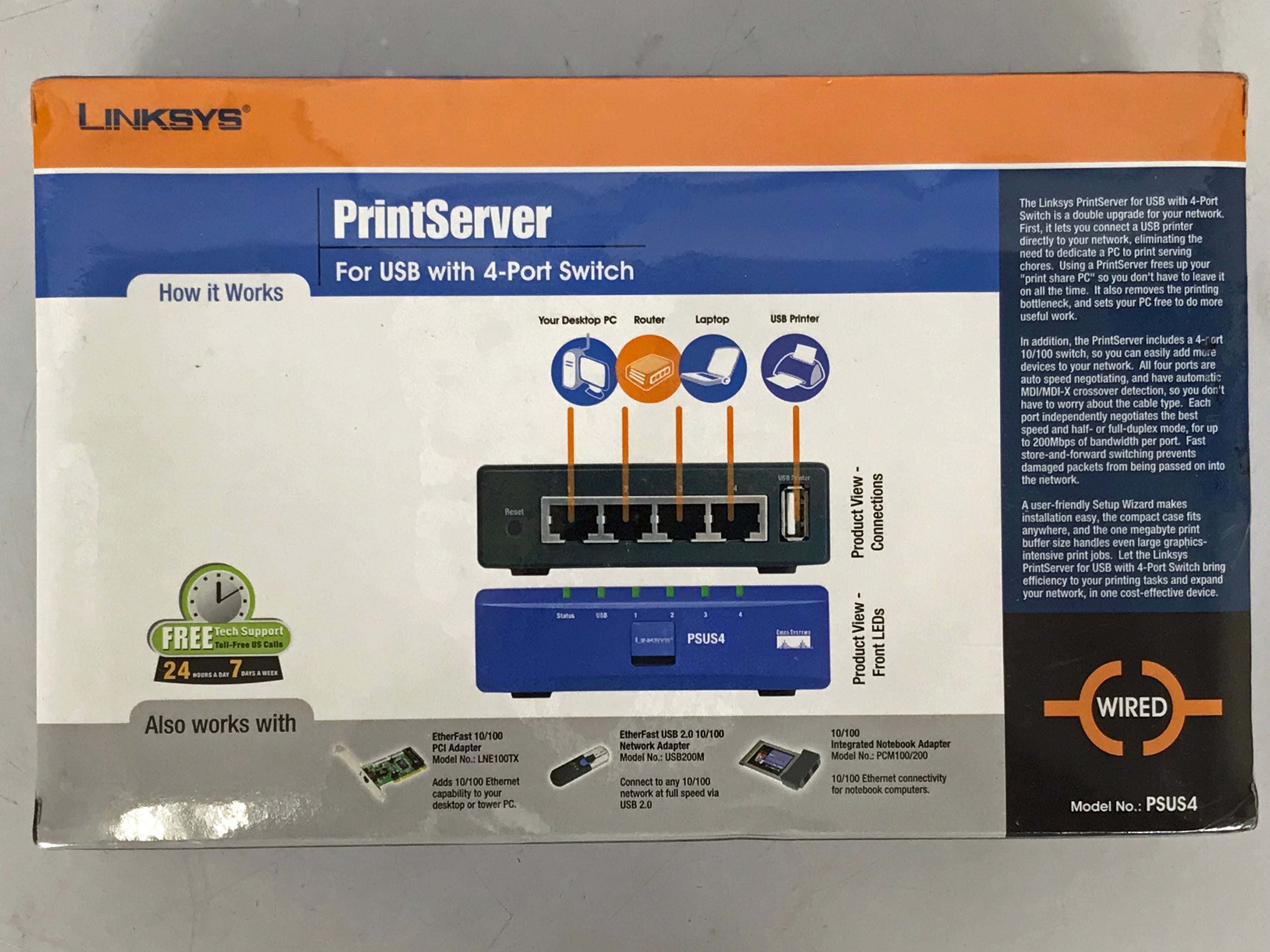 Linksys Cisco PSUS4 PrintServer for USB with 4-Port Switch