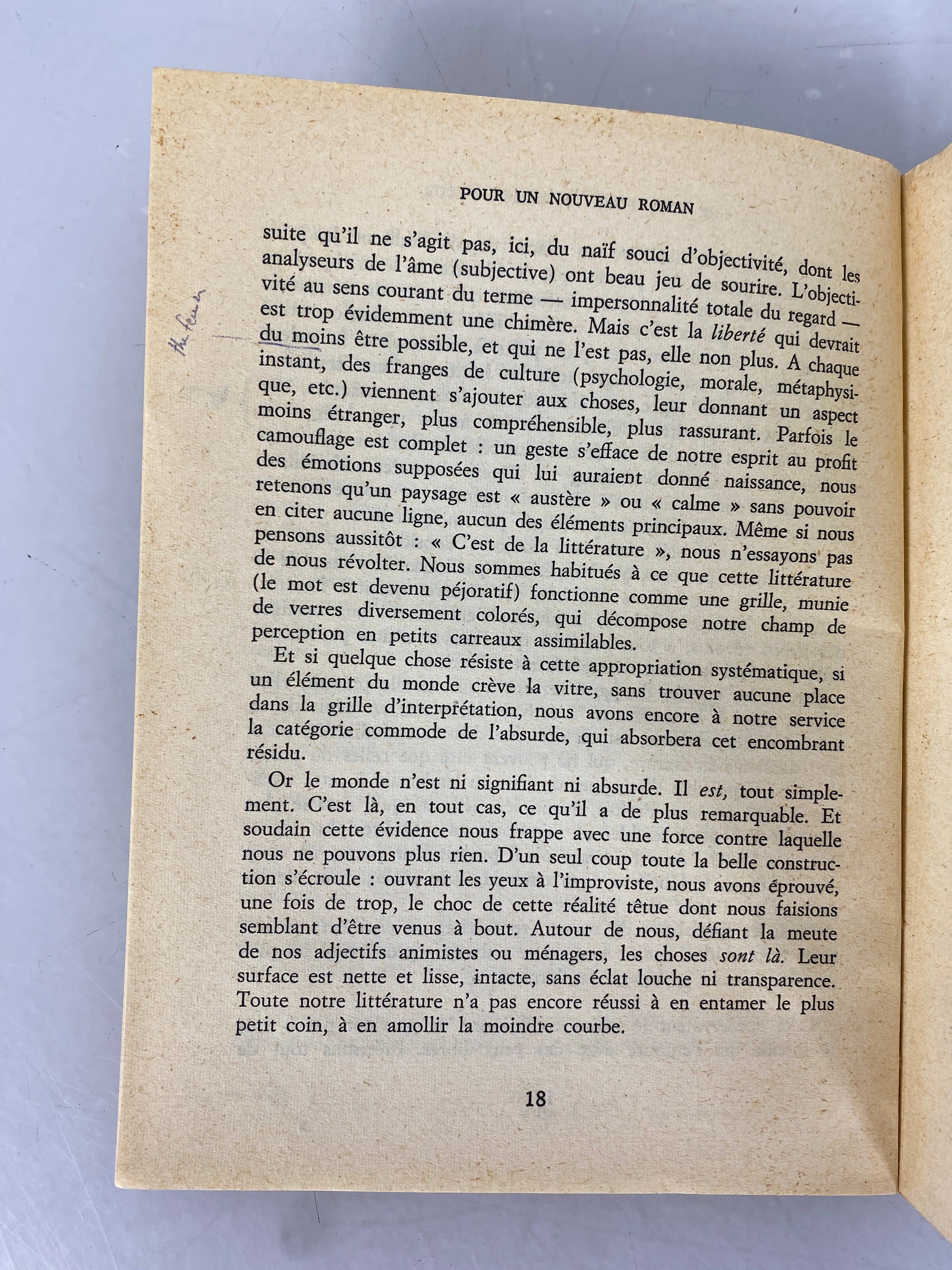 Pour un Nouveau Roman (For a New Novel) by Alain Robbe-Grillet 1963 SC French