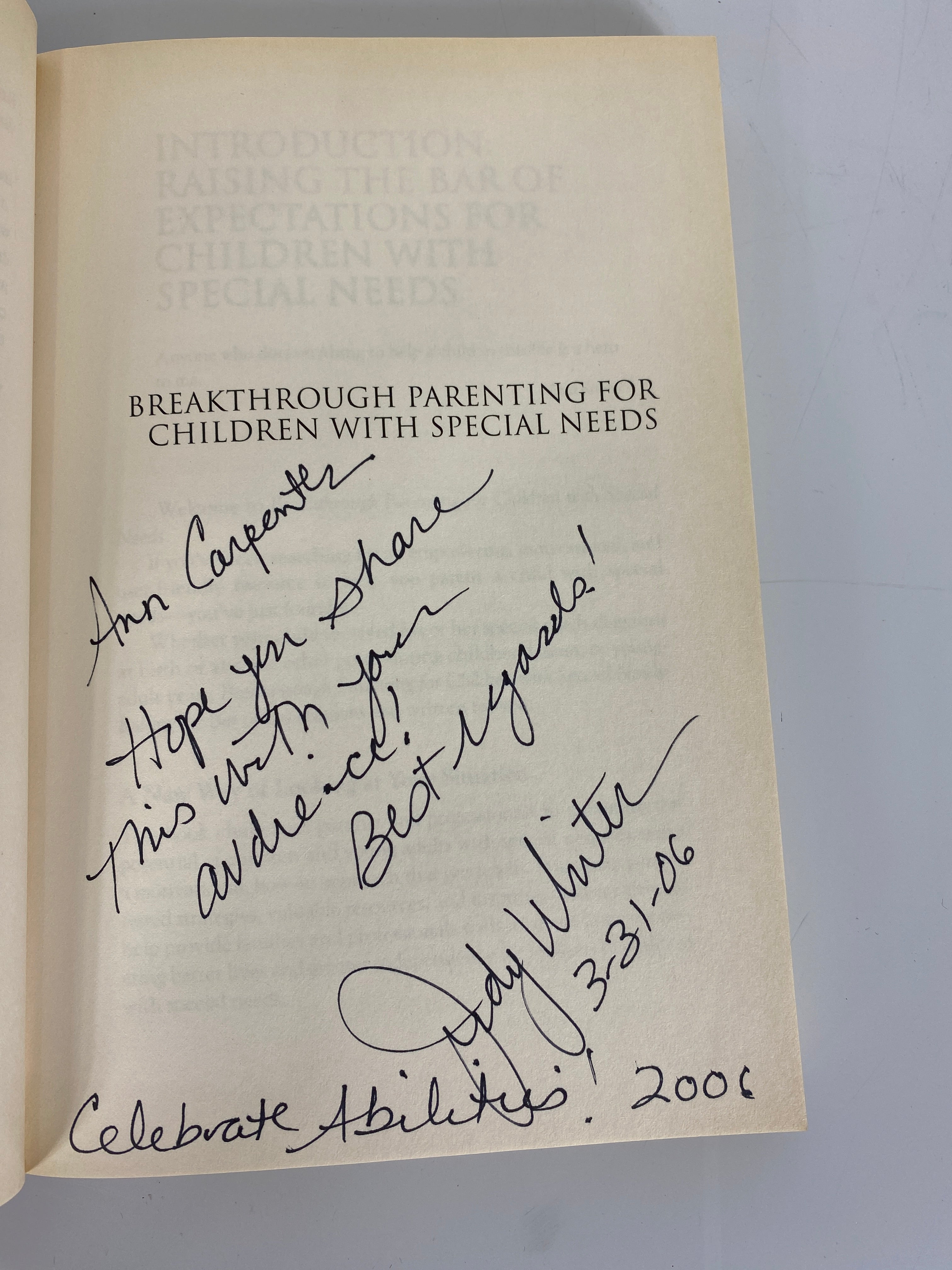 Breakthrough Parenting for Children With Special Needs Judy Winter Signed 2006 SC