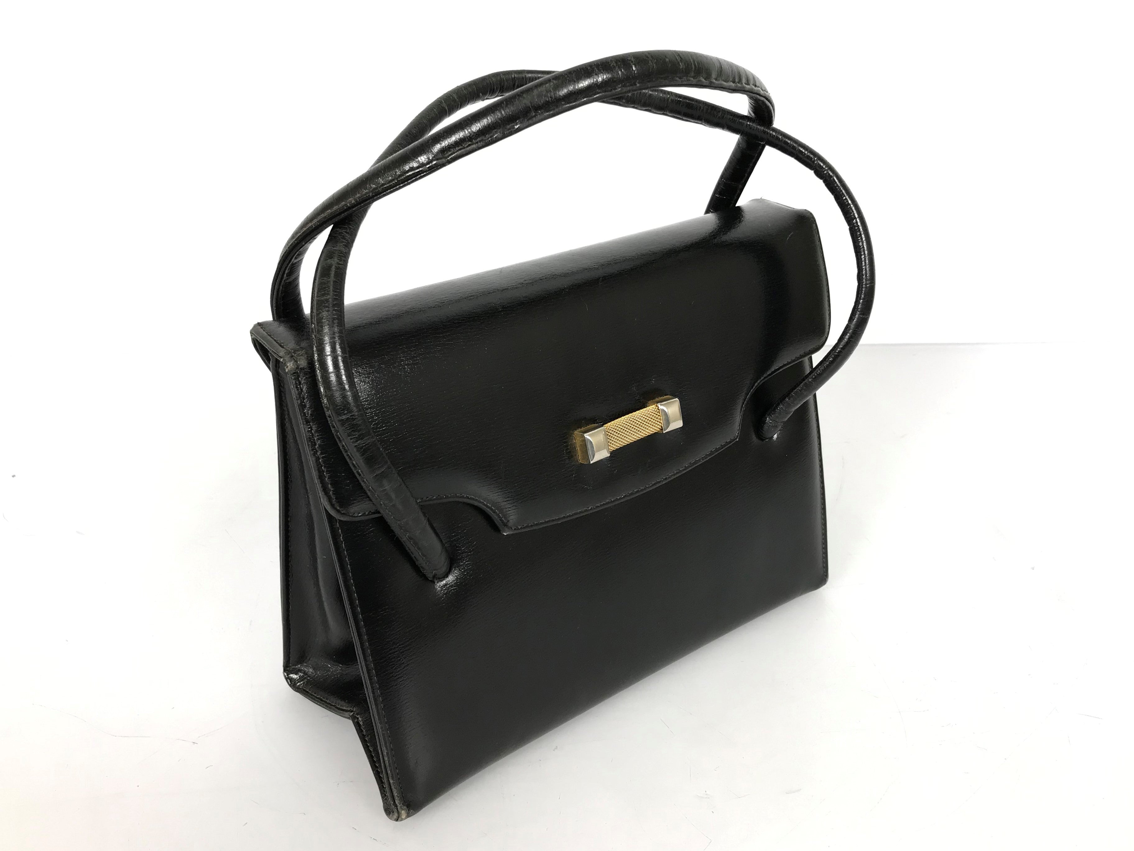 1970s Black Leather Bag / Leather Bag / Vintage Handbag / 