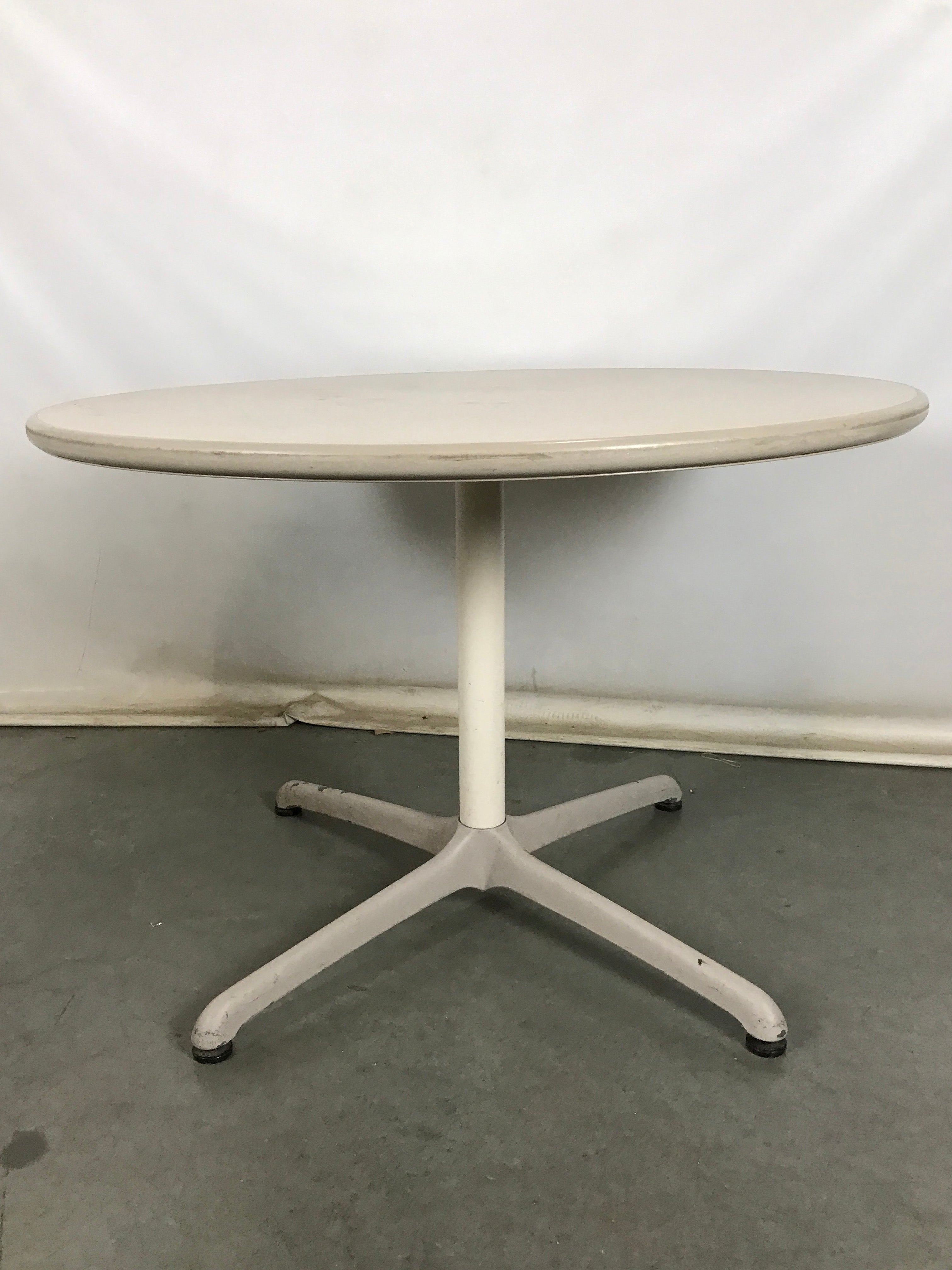 Steelcase Circular Gray Spinning Wooden Table