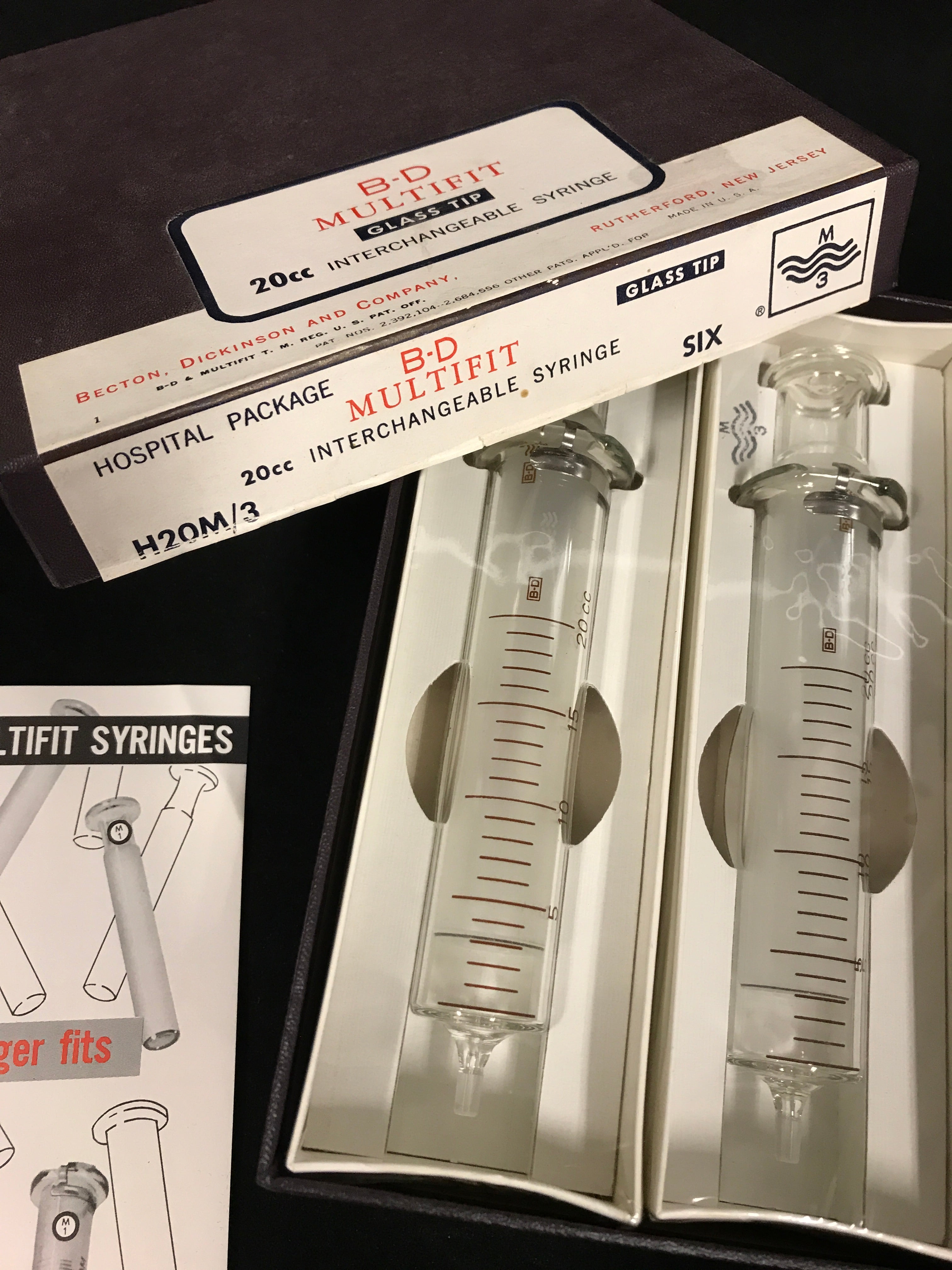 Vintage Box of 6 Sealed BD Multifit Glass Tip 20cc Syringes