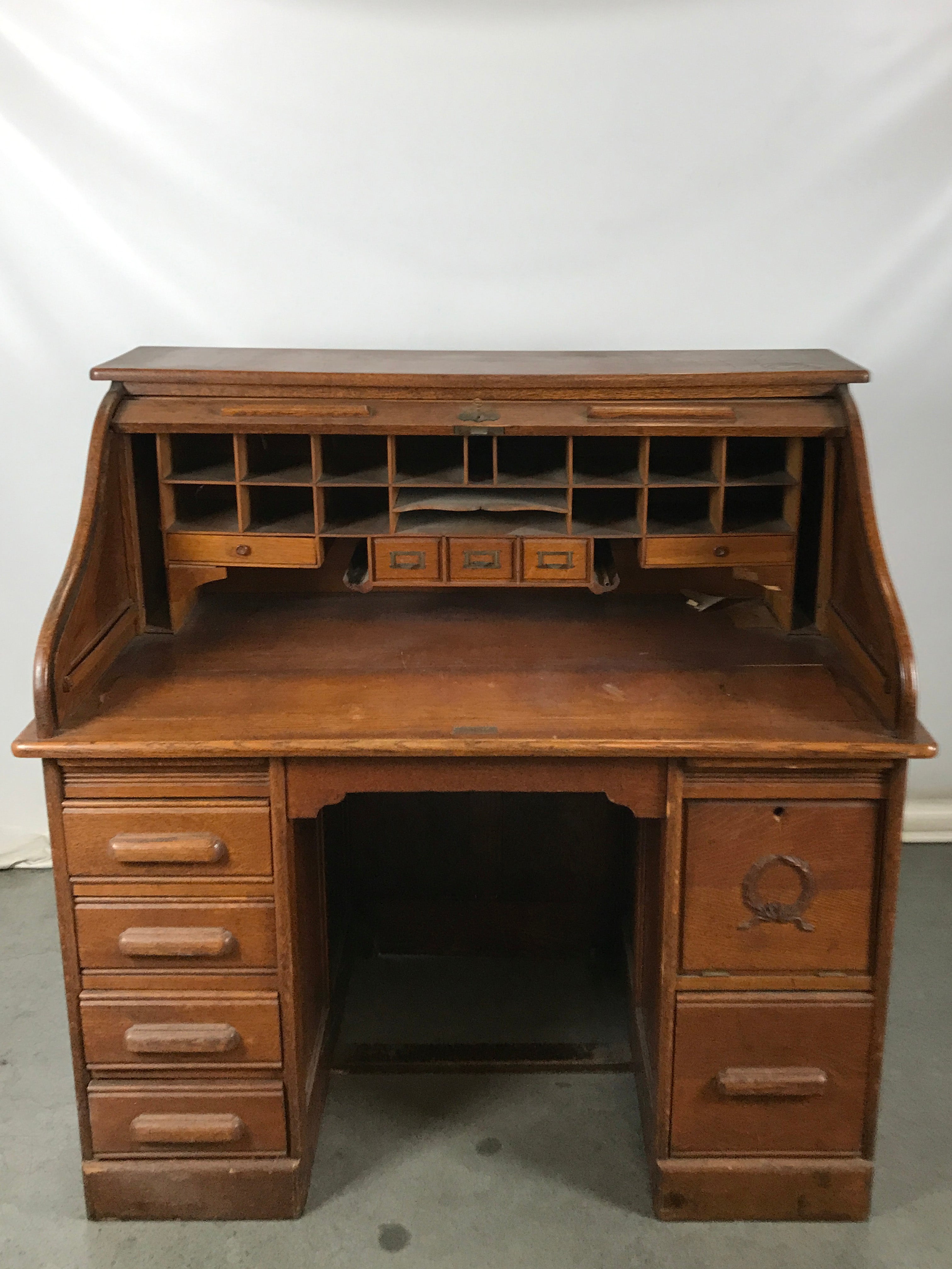 Antique Tiger Oak Roll-Top Desk