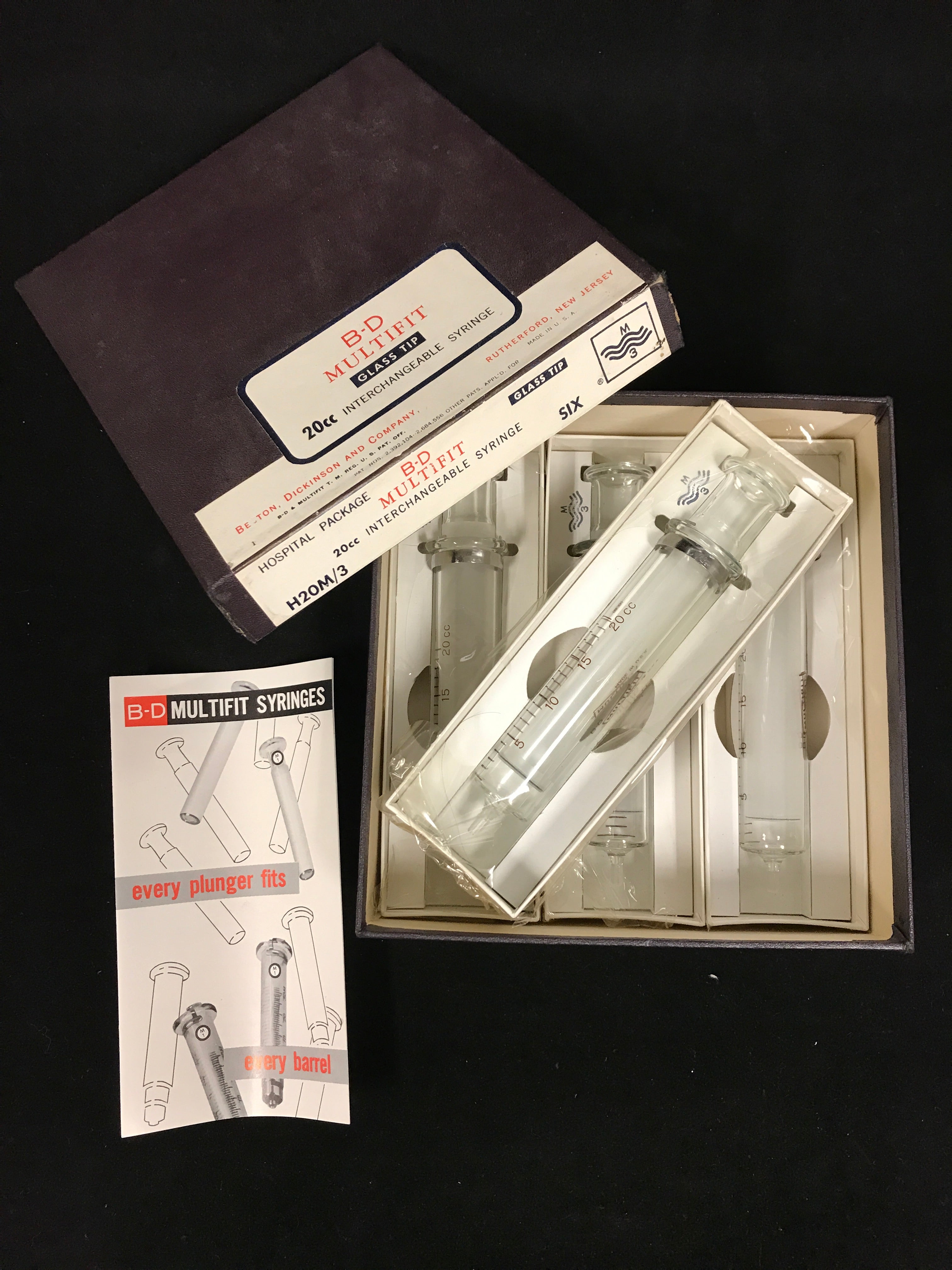 Vintage Box of 4 BD Multifit Glass Tip 20cc Syringes