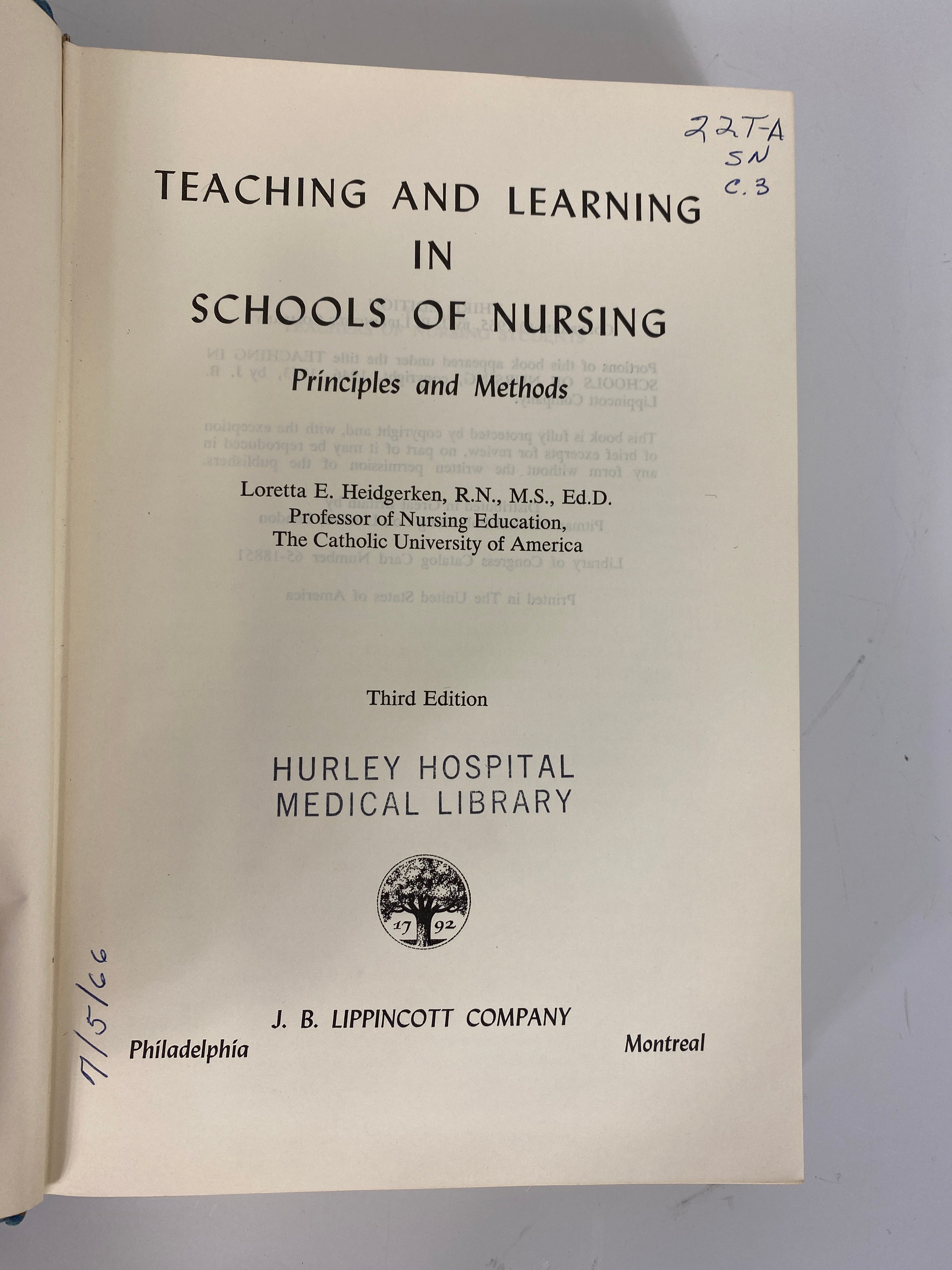 Teaching and Learning in Schools of Nursing by Heidgerken Third Edition (1965) HC