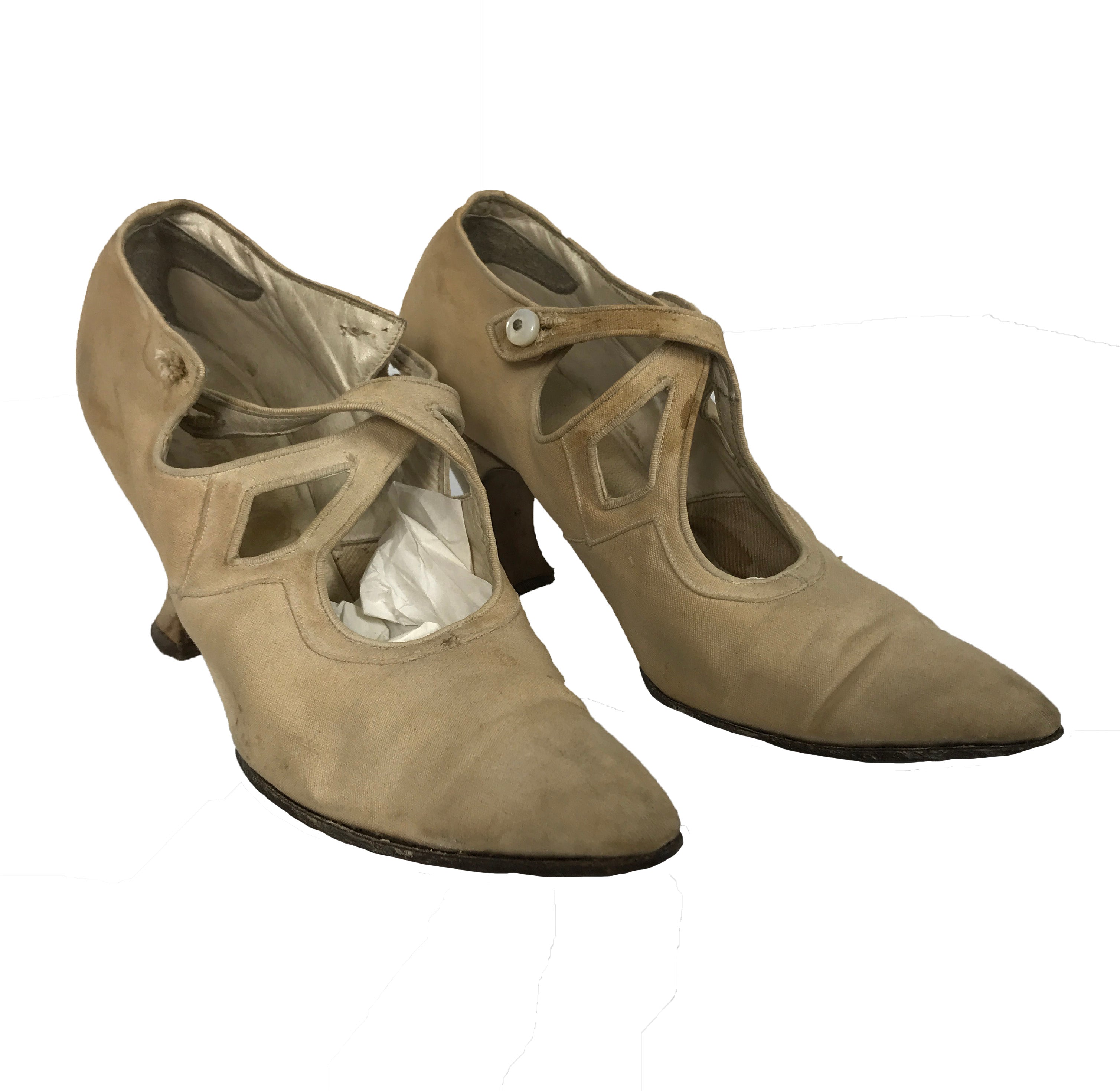 Vintage 1919 White Button Heels Women's Size 5.5
