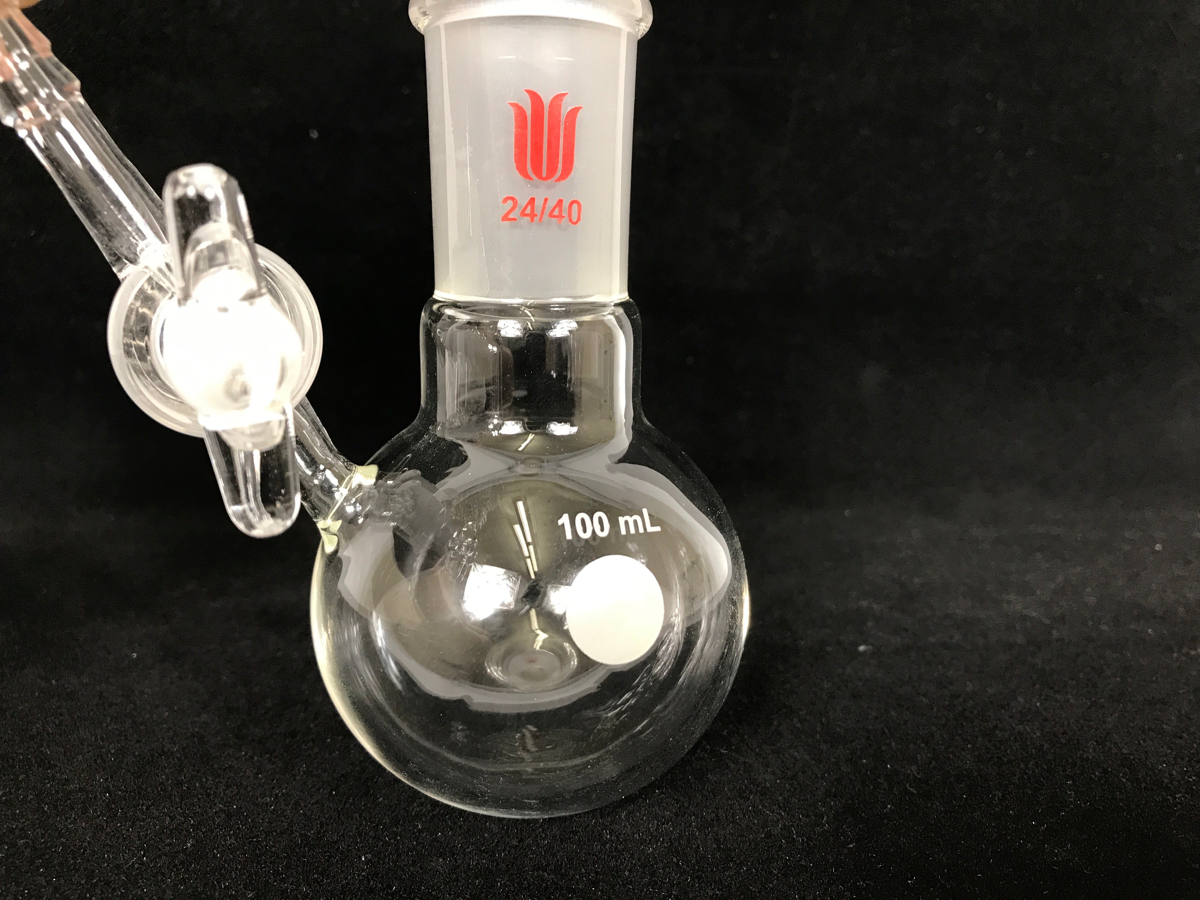 Synthware Glass Single Neck Reaction Flask with Glass Stopcock 24/40 100mL *New*