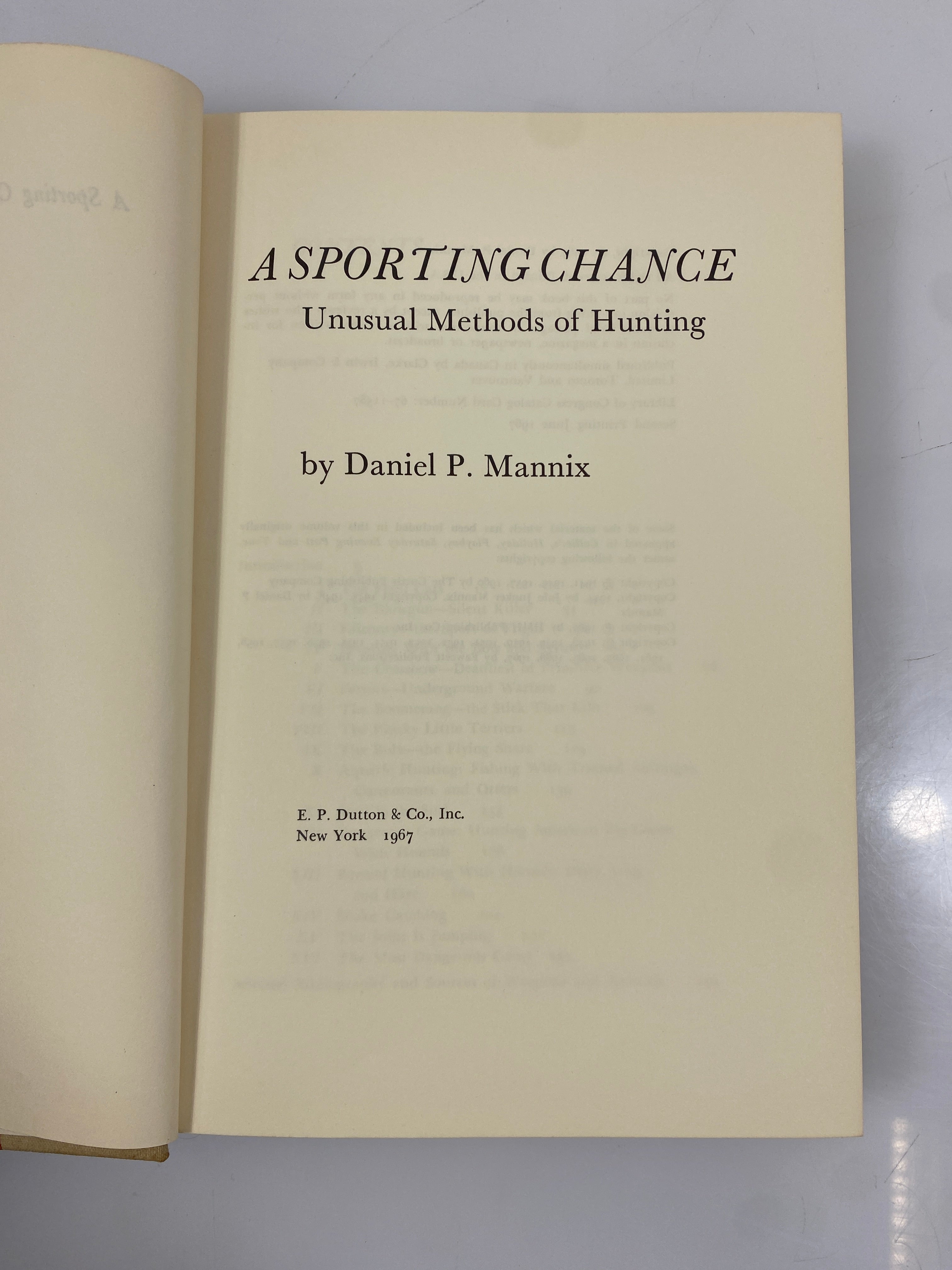 A Sporting Chance Unusual Methods of Hunting Mannix 2nd Print 1967 HCDJ