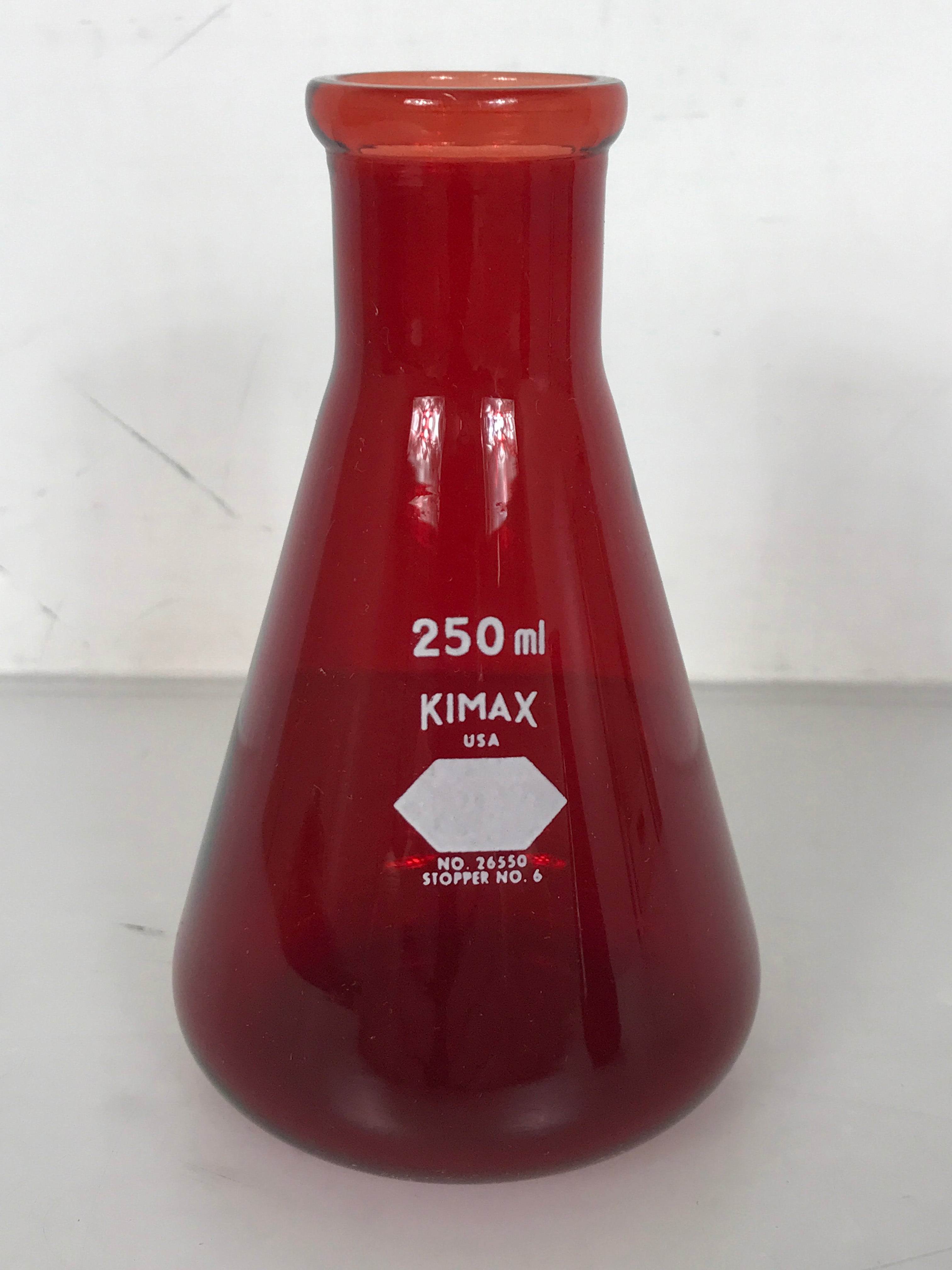 Kimax 250 mL Ruby Red Glass Erlenmeyer Flask No. 26550