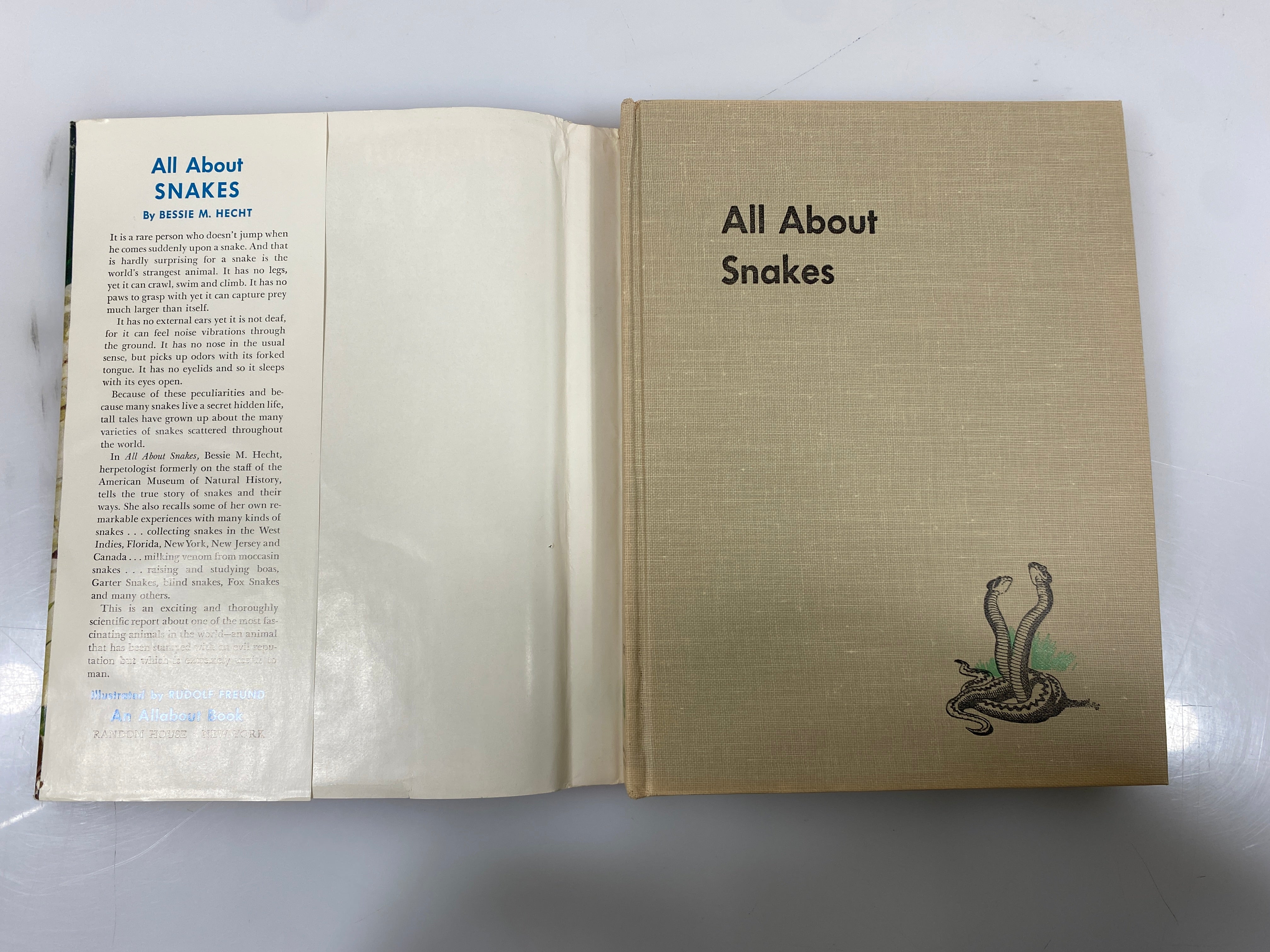 All About Snakes Bessie M. Hecht Random House 6th Print 1956 HCDJ