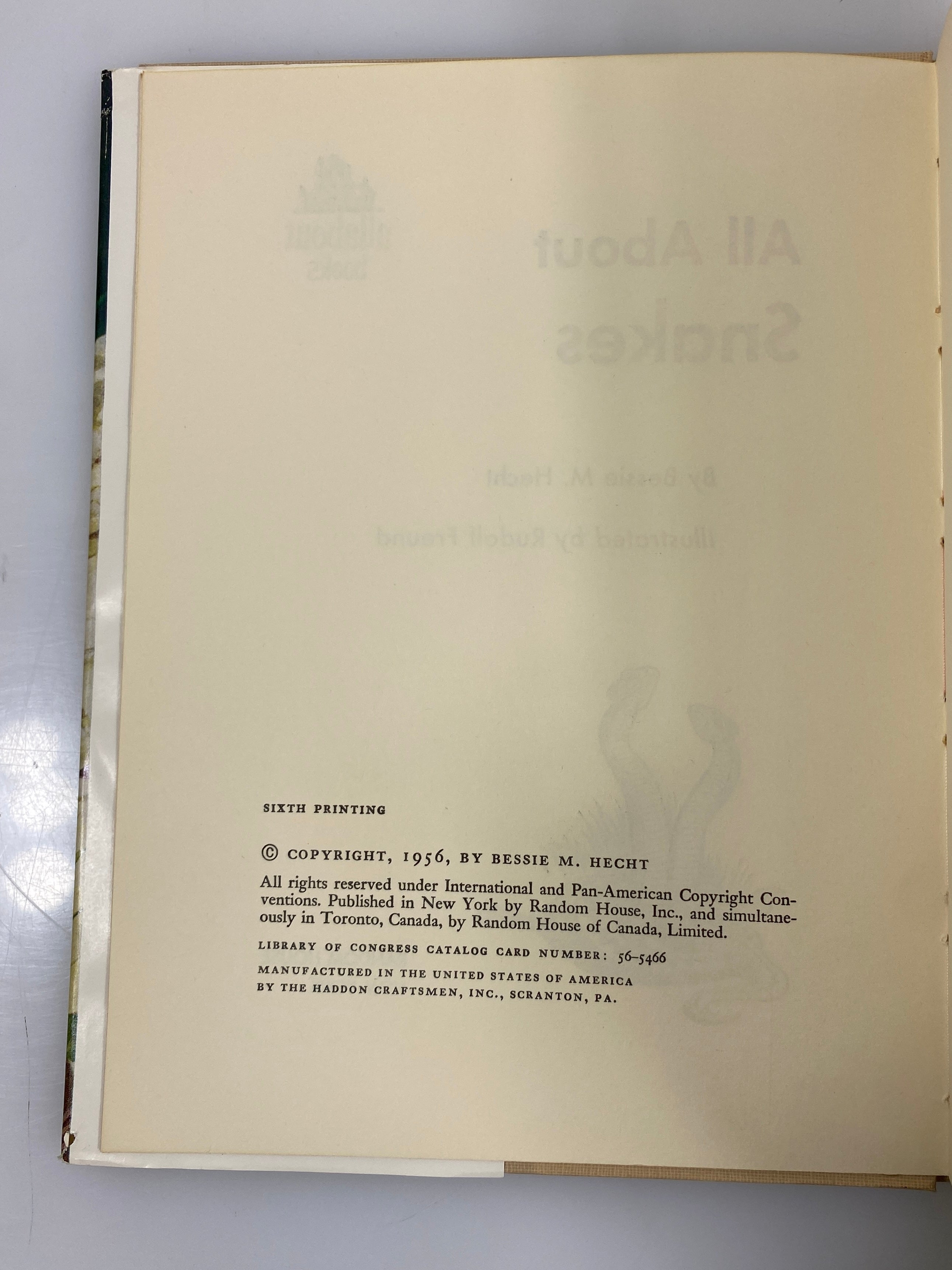 All About Snakes Bessie M. Hecht Random House 6th Print 1956 HCDJ