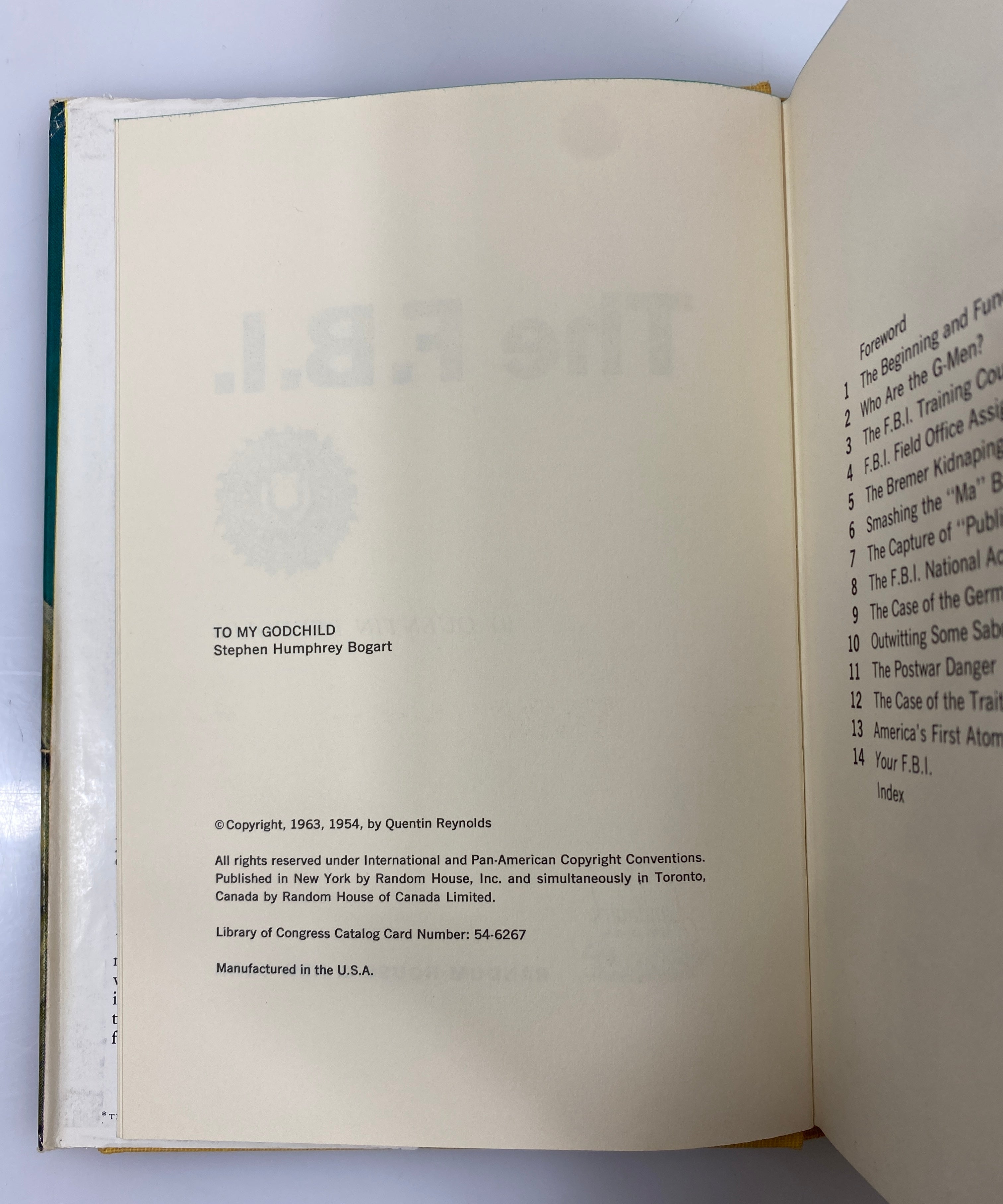 The FBI  Reynolds Random House 1963 HCDJ