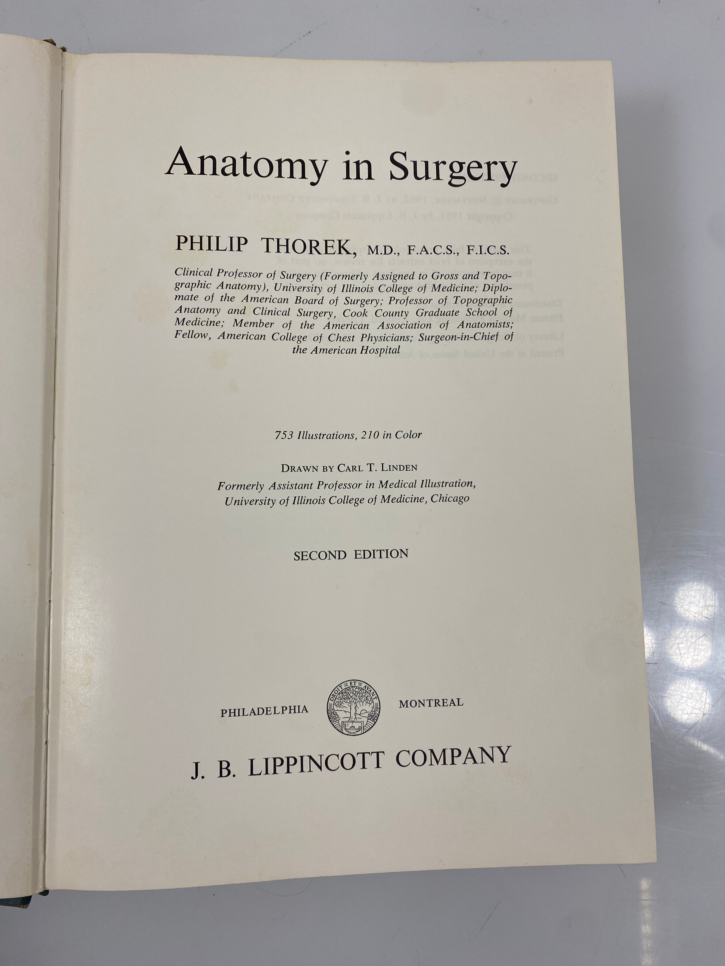 Anatomy in Surgery Philip Thorek J.B. Lippincott Company 2nd Ed. 1962 HC