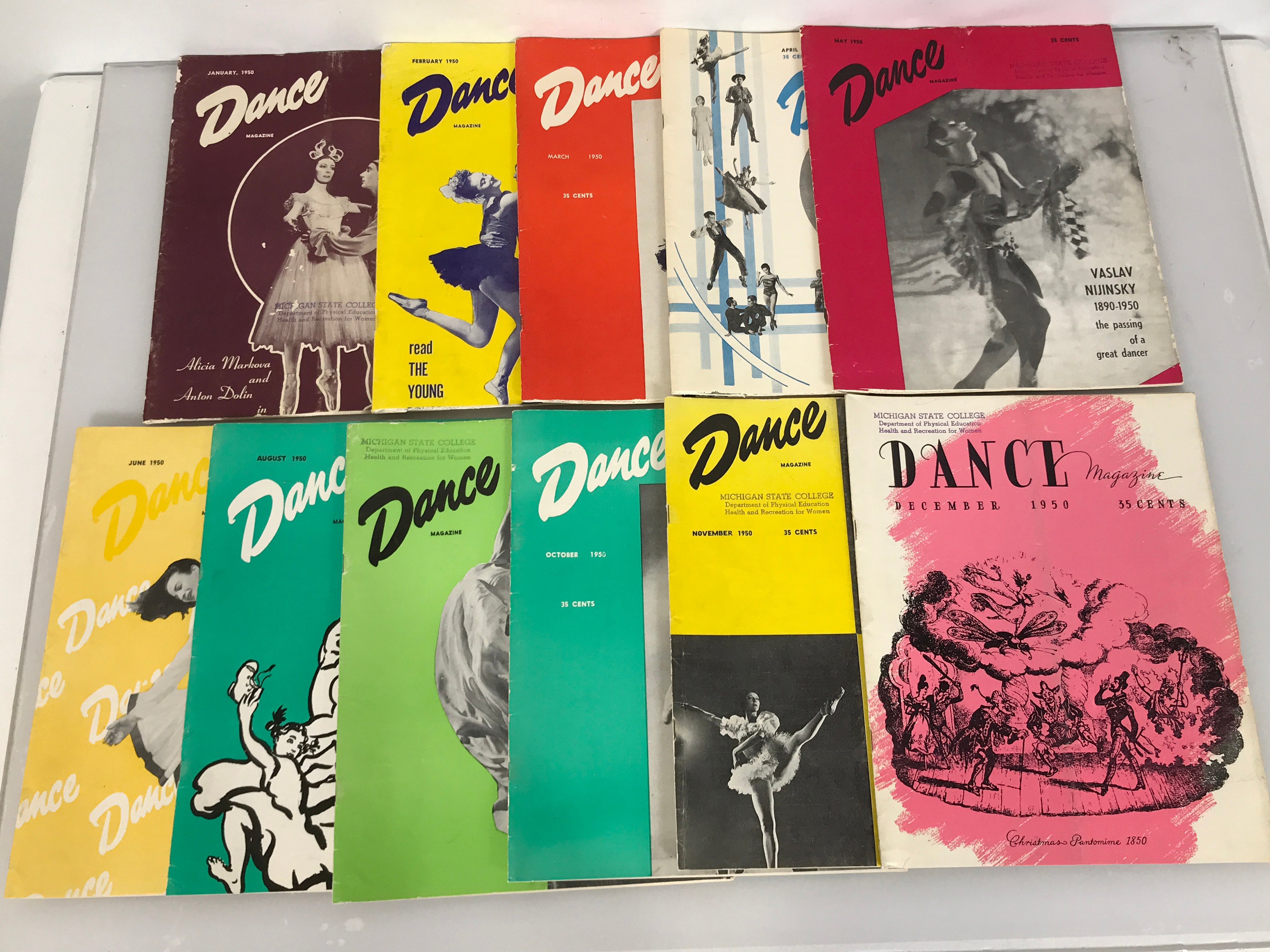 Lot of 11 Vintage DANCE MAGAZINE Jan-June, Aug-Dec 1950 SC
