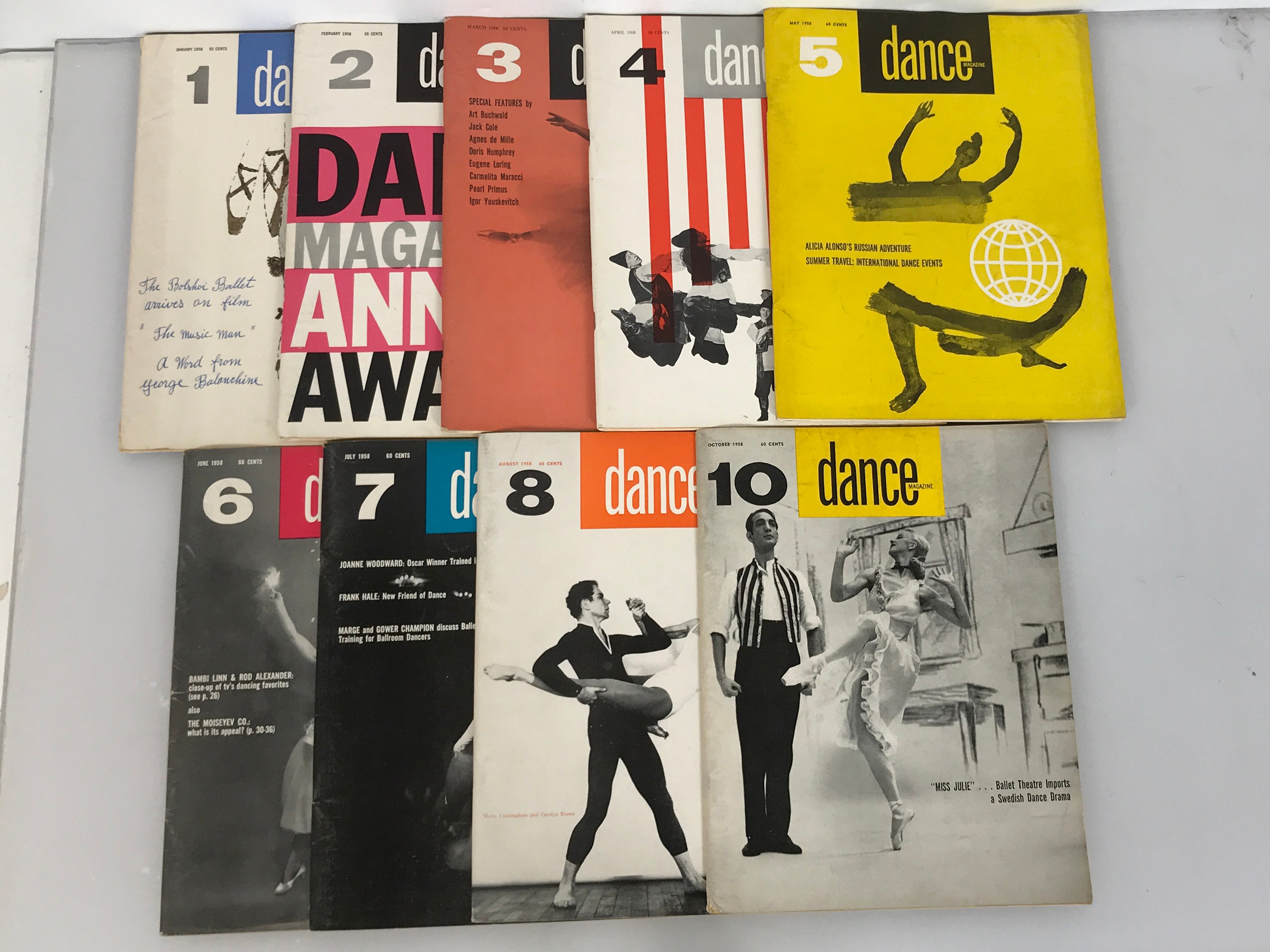 Lot of 9 Vintage DANCE MAGAZINE Jan-Aug, Oct 1958 SC