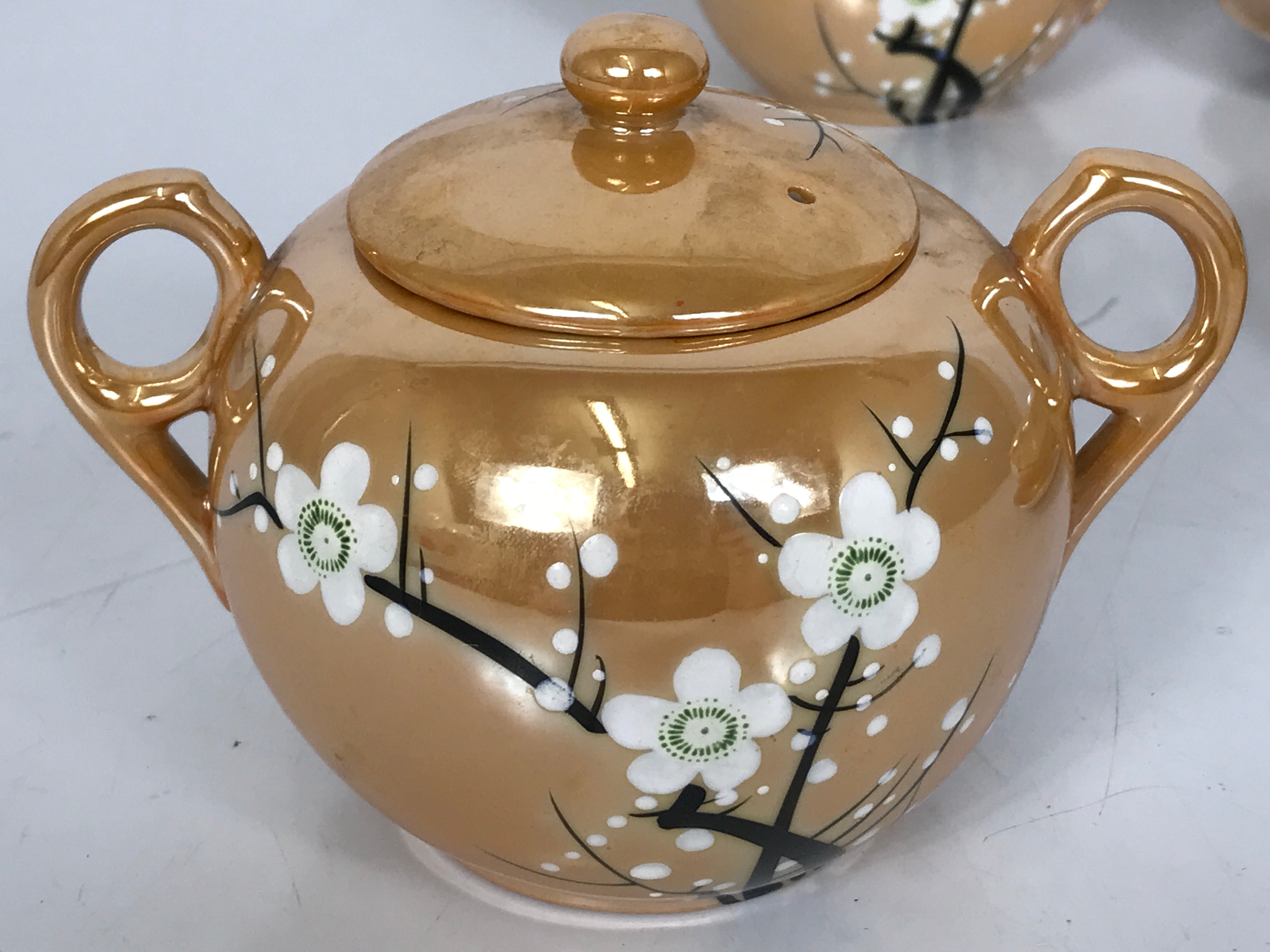 Vintage 1930s 10 Piece TAKITO Co. Lusterware Hand Painted Floral Tea Set