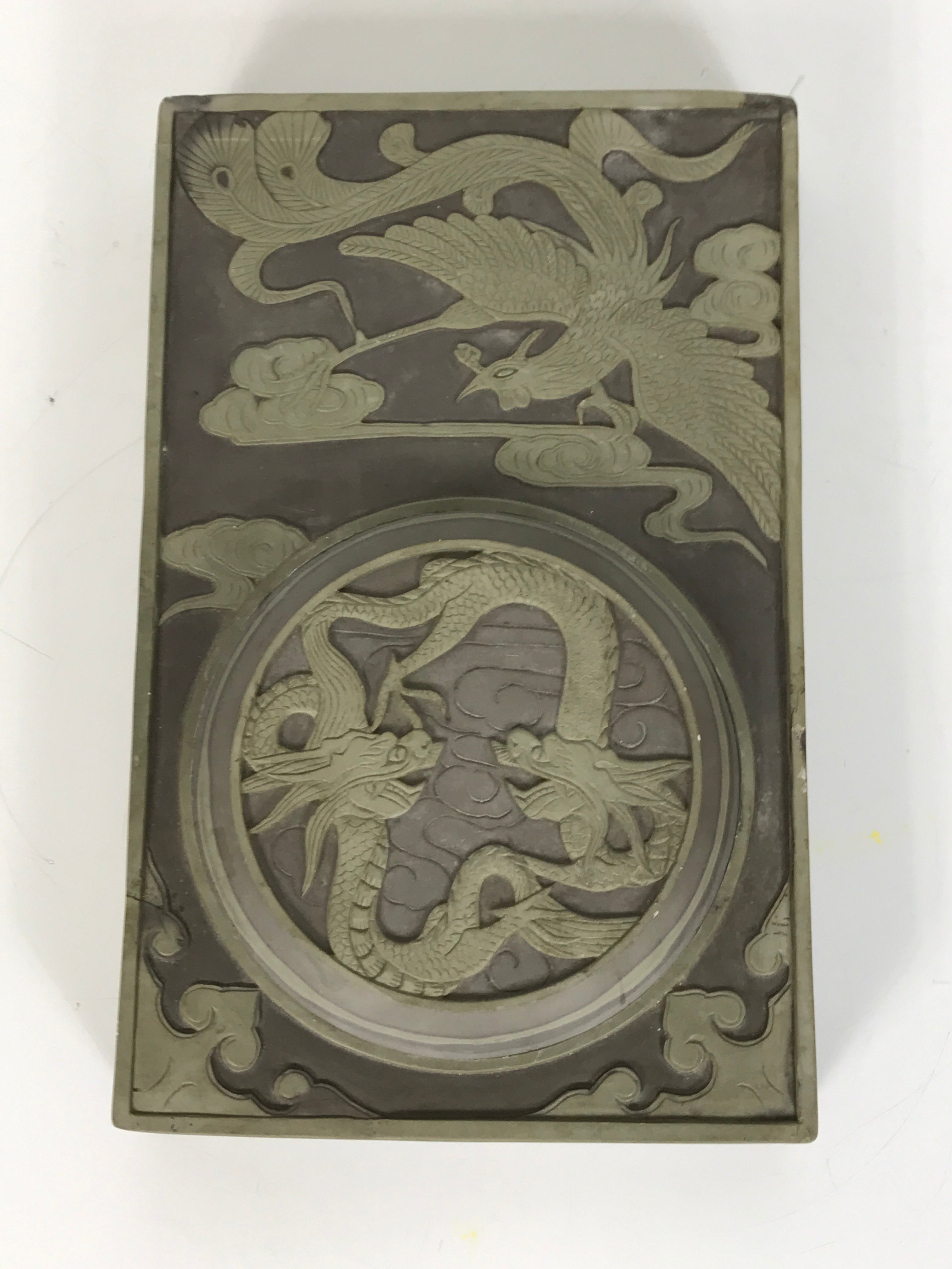 Large Chinese Ink Stone with Dragon and Peacock Motif