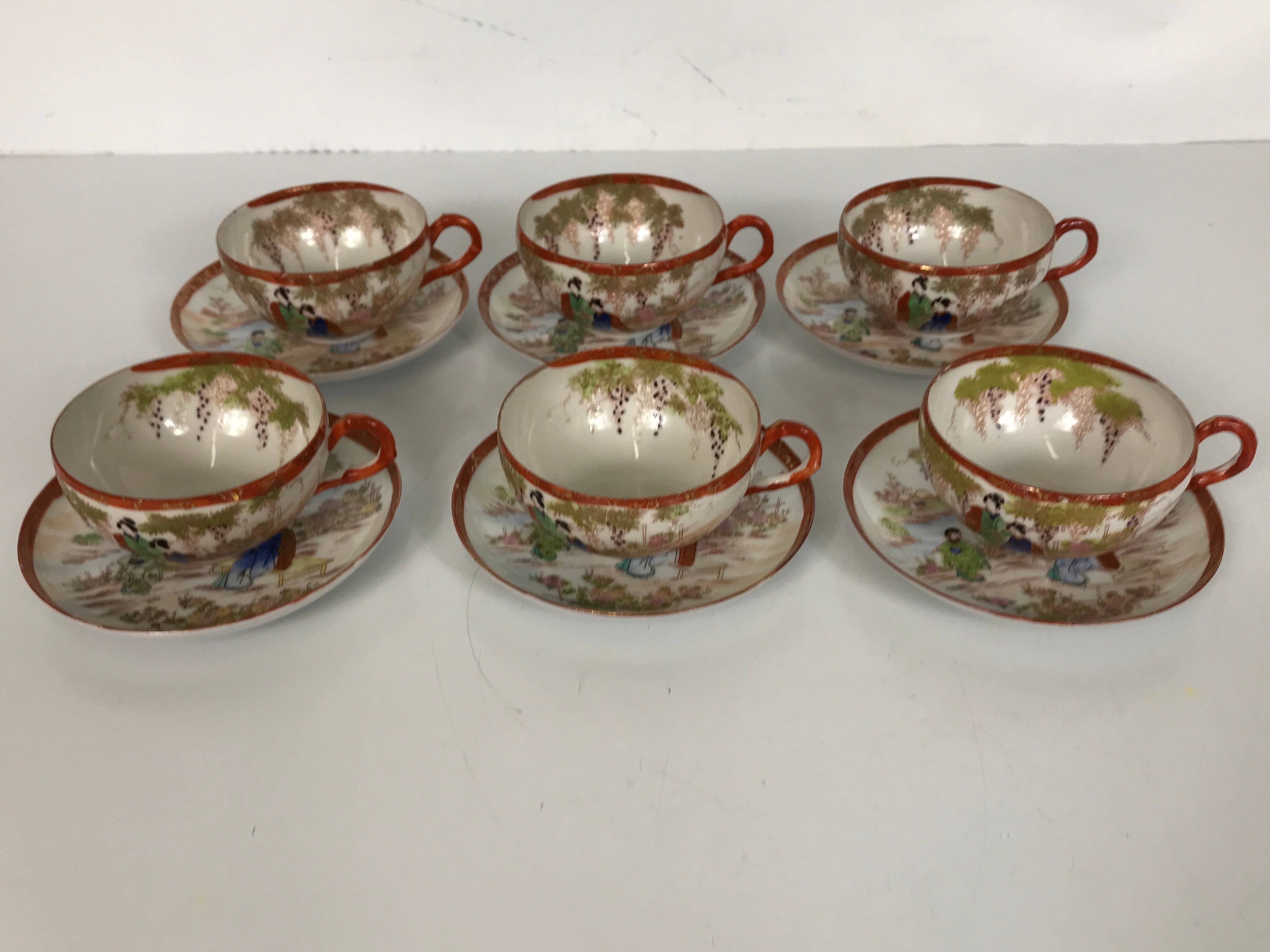 12 Piece Japanese Porcelain Tea Cup and Saucer Set