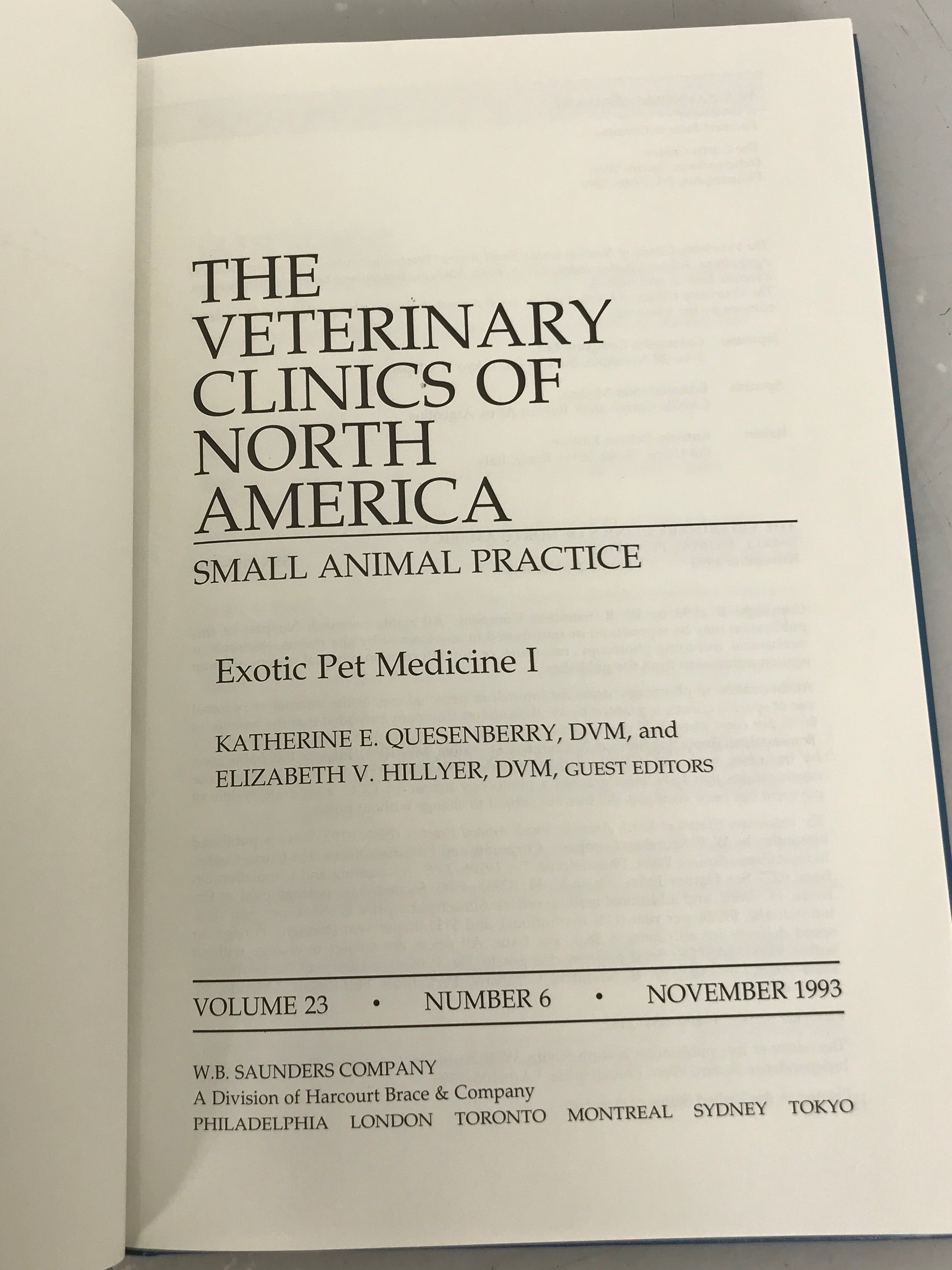 2 Vol Set of Exotic Pet Medicine from the Veterinary Clinics of North America HC