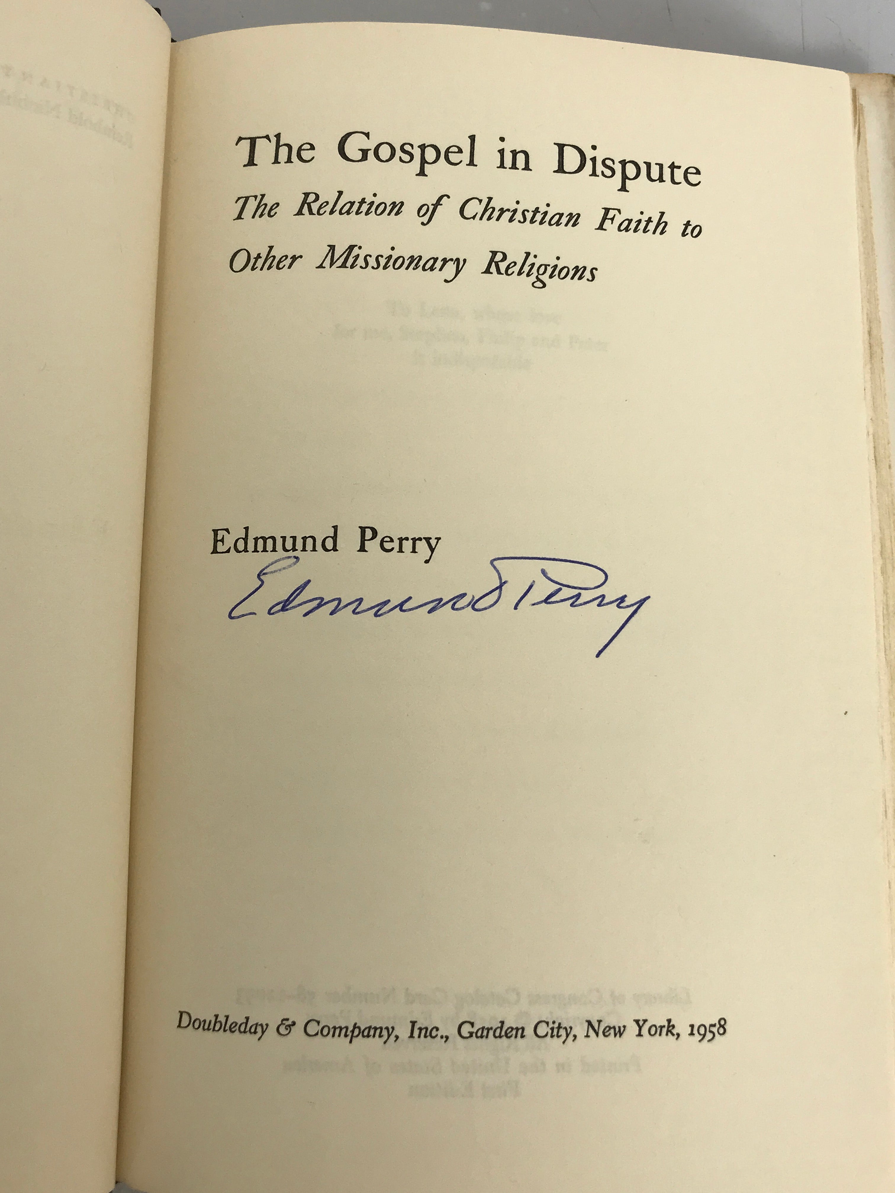 The Gospel in Dispute by Edmund Perry First Edition Signed 1958 HC DJ
