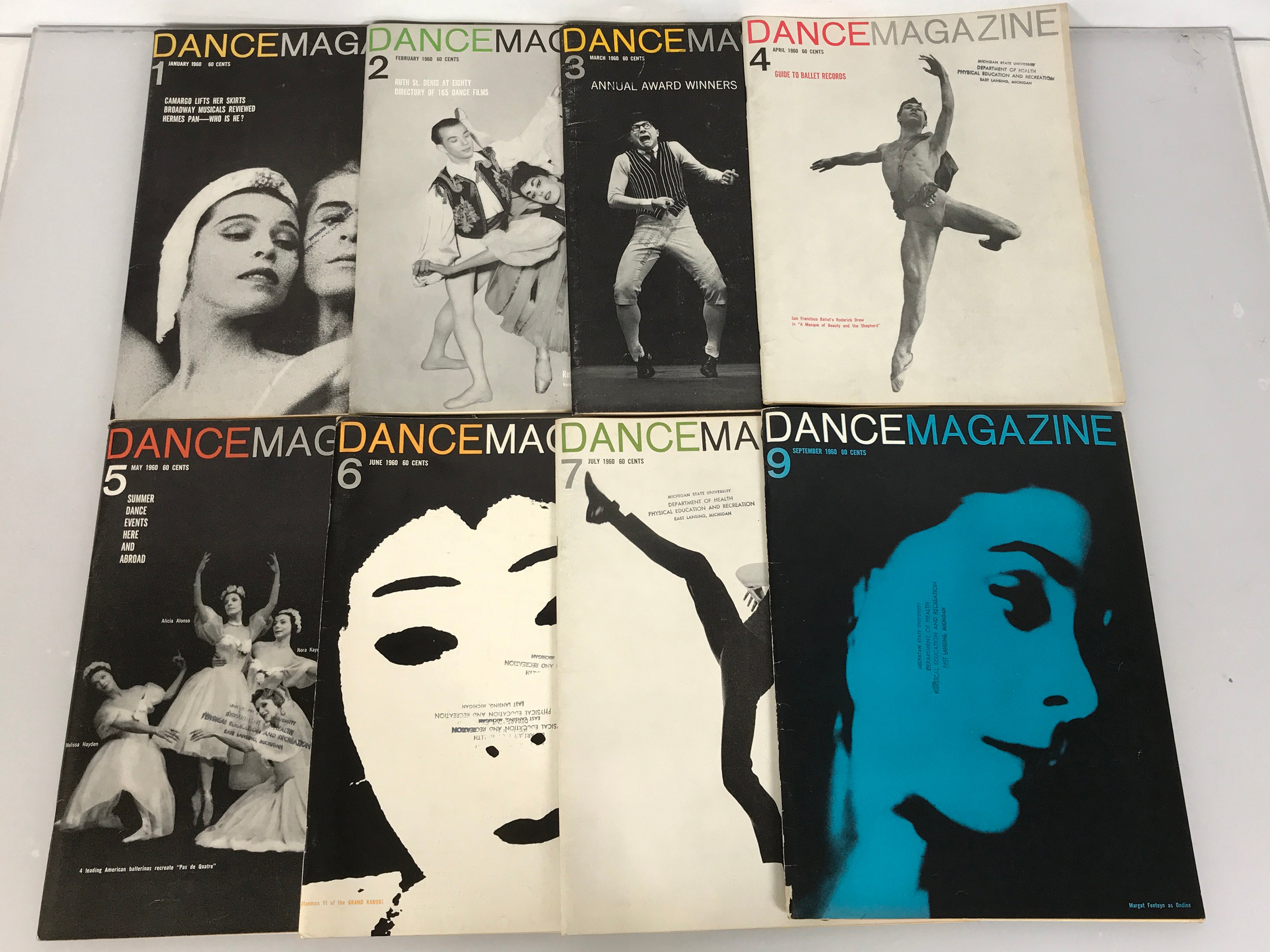 Lot of 8 Vintage Dance Magazine Issues January-July, September 1960 SC