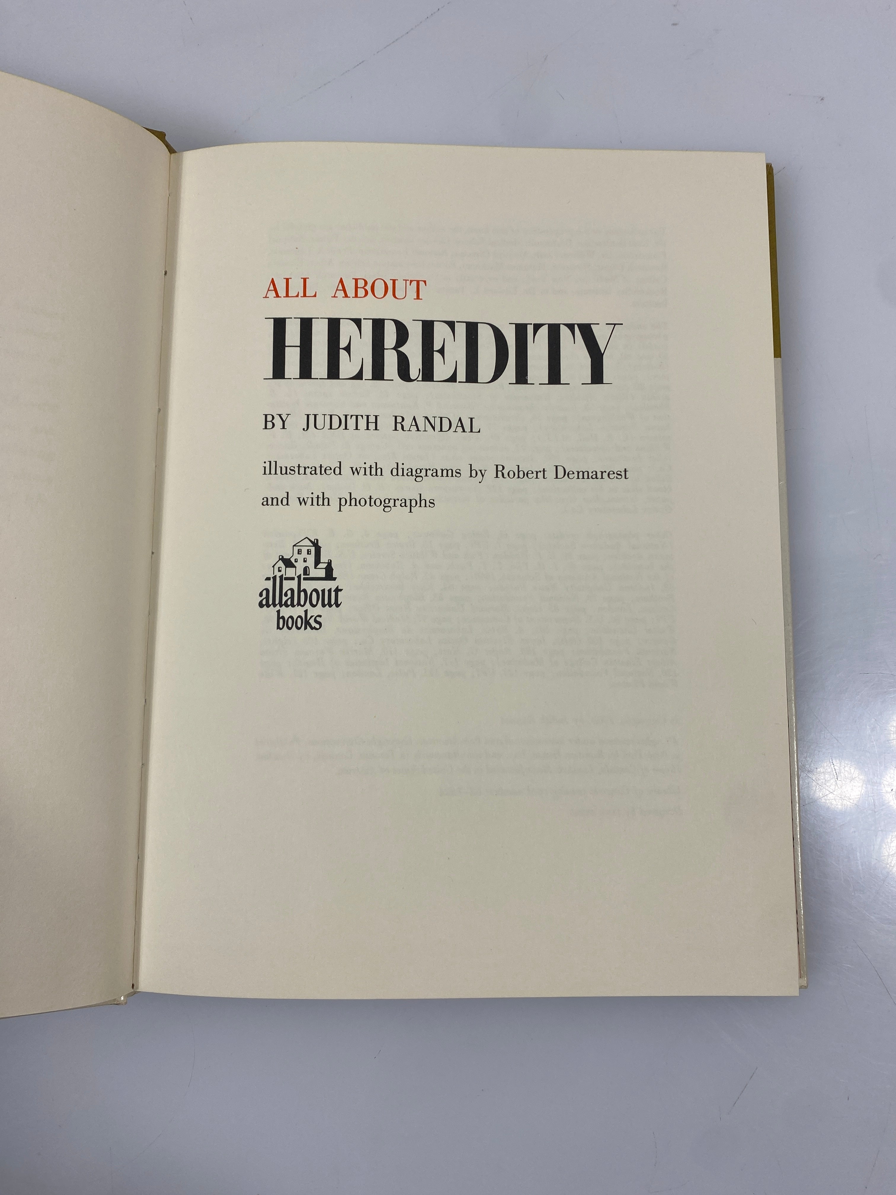 All About Heredity Judith Randal Random House 1963 HC