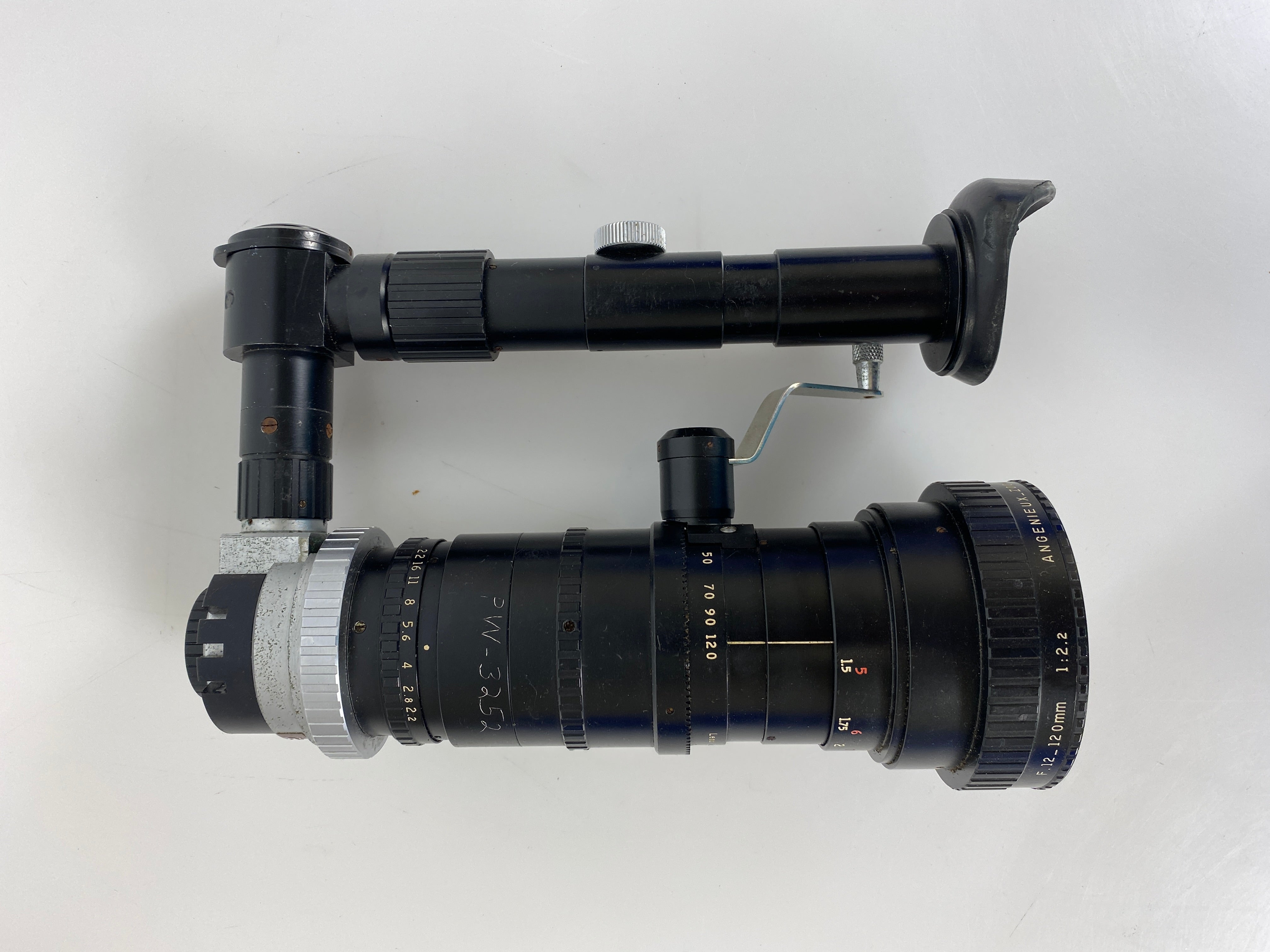 Angenieux 12-120 T 2.2 Type 10x12A C-Mount Lens with Dogleg Viewfinder