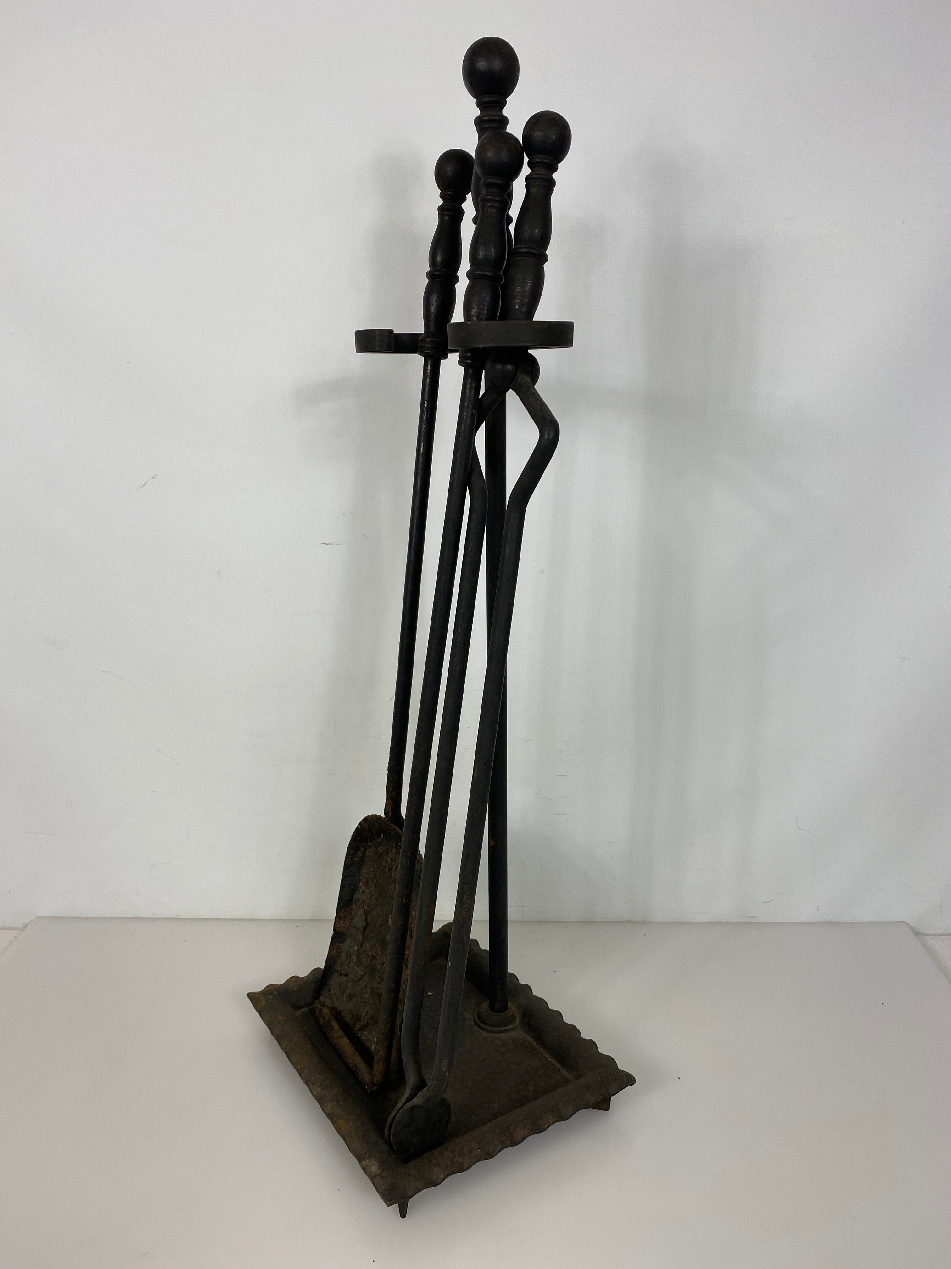 Antique 1800's Bradley & Hubbard Wrought Iron 4-Piece Fireplace Set