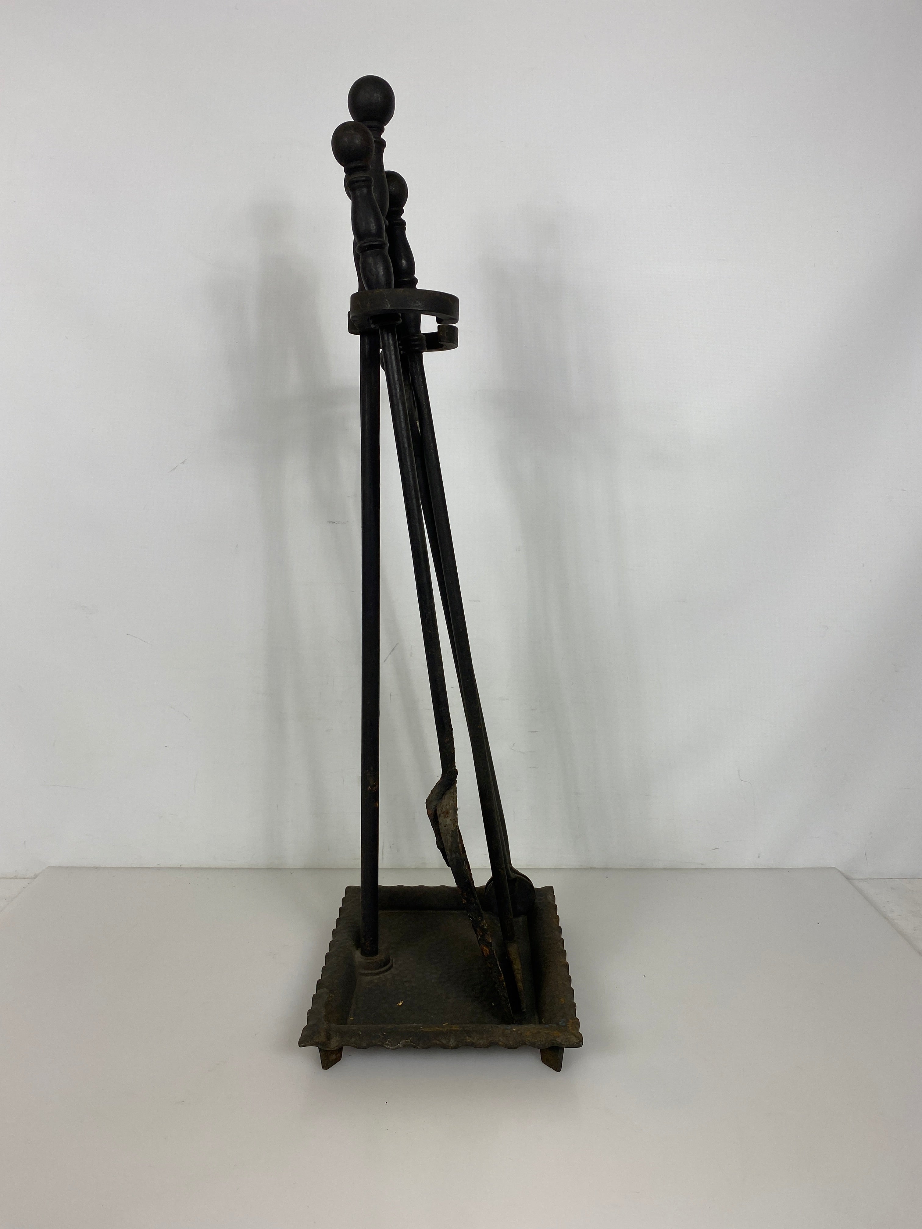 Antique 1800's Bradley & Hubbard Wrought Iron 4-Piece Fireplace Set