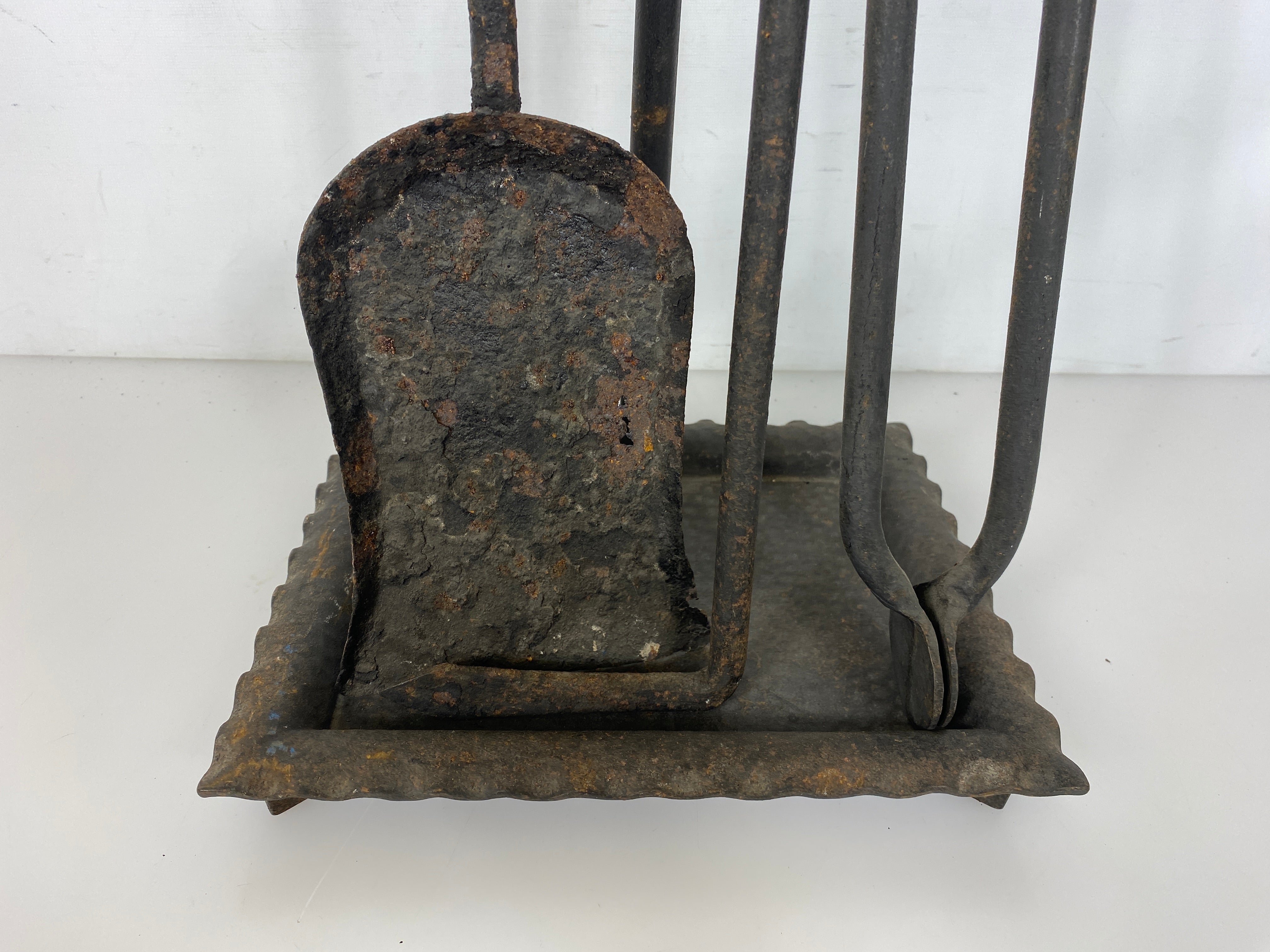 Antique 1800's Bradley & Hubbard Wrought Iron 4-Piece Fireplace Set