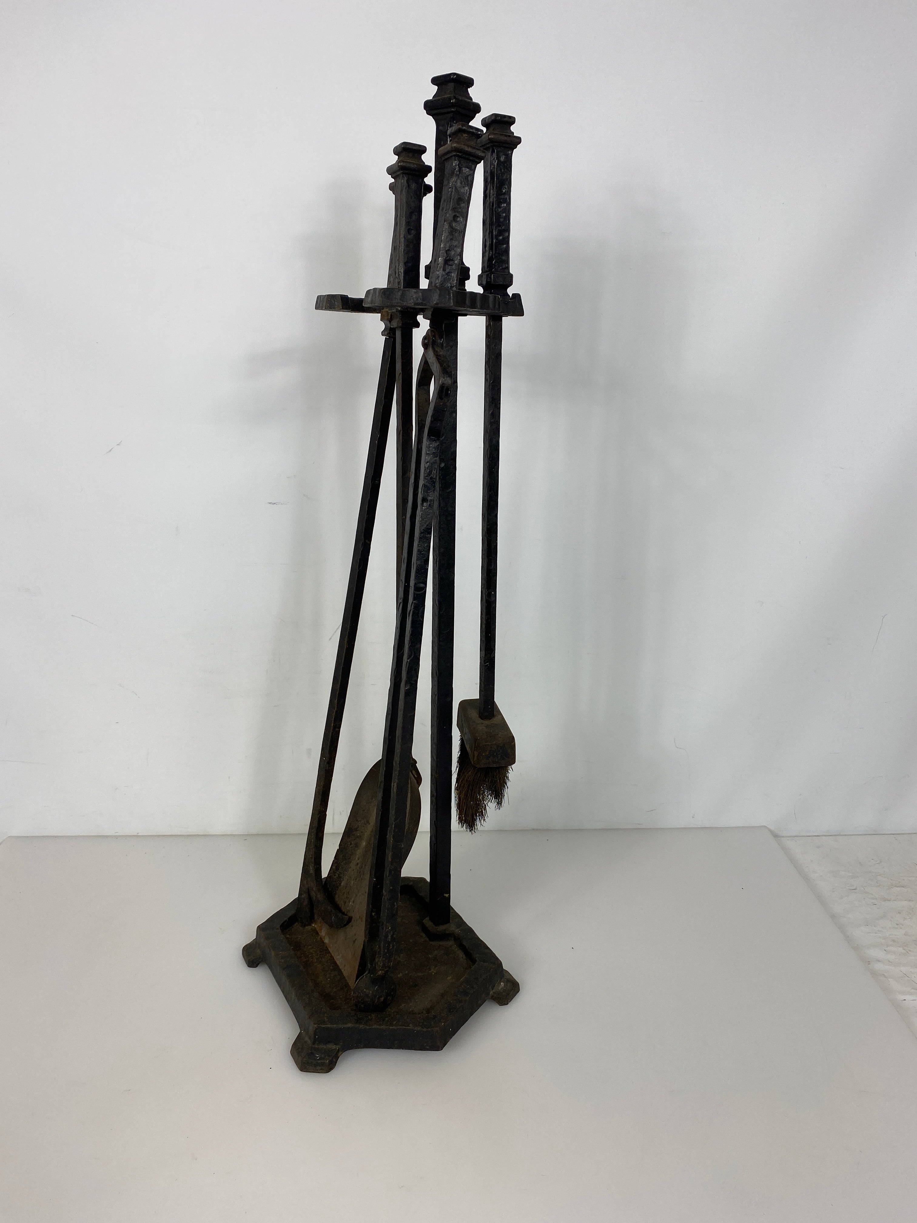 Antique 1800's Hammered Iron 5-Piece Fireplace Set