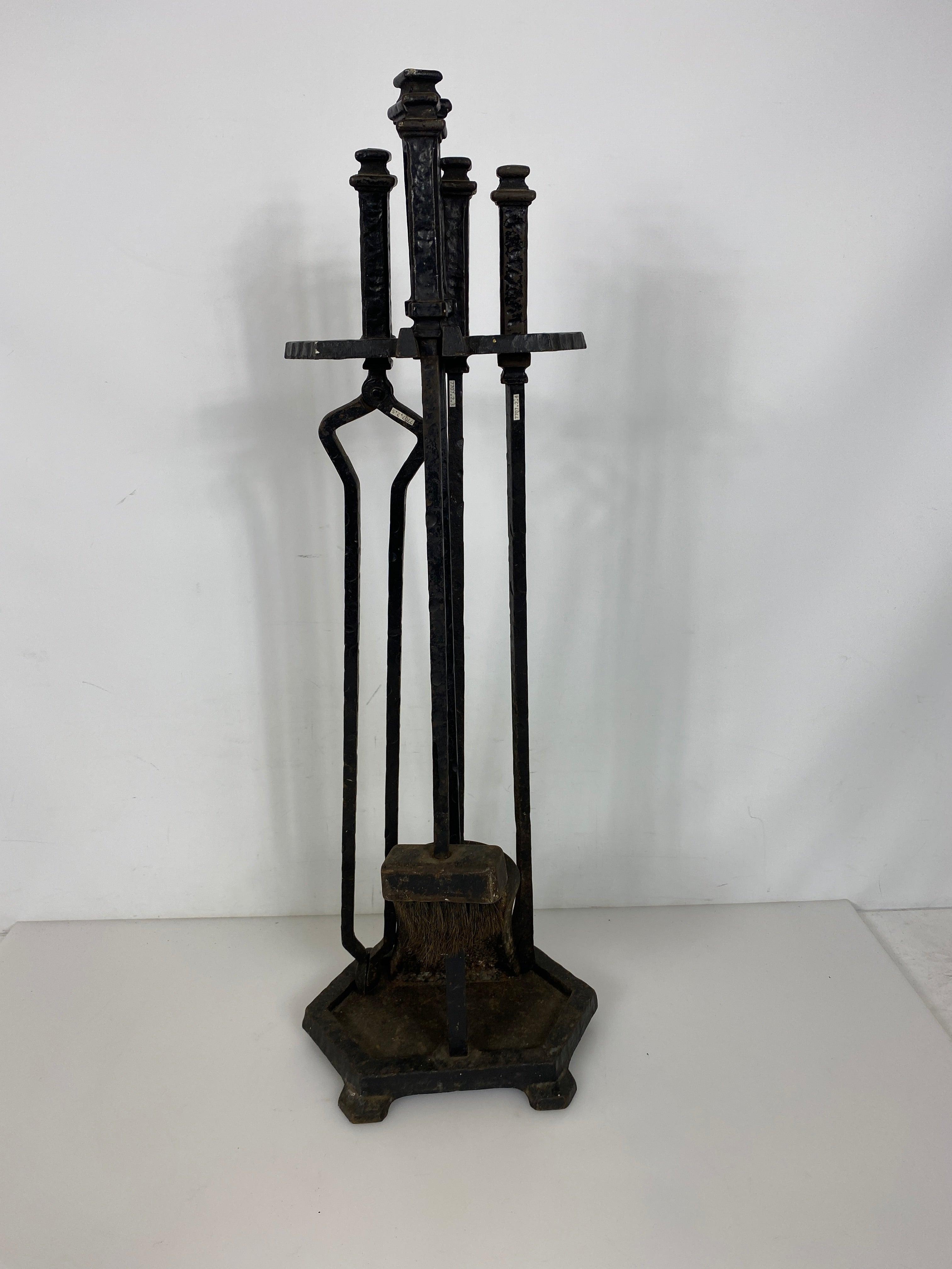 Antique 1800's Hammered Iron 5-Piece Fireplace Set