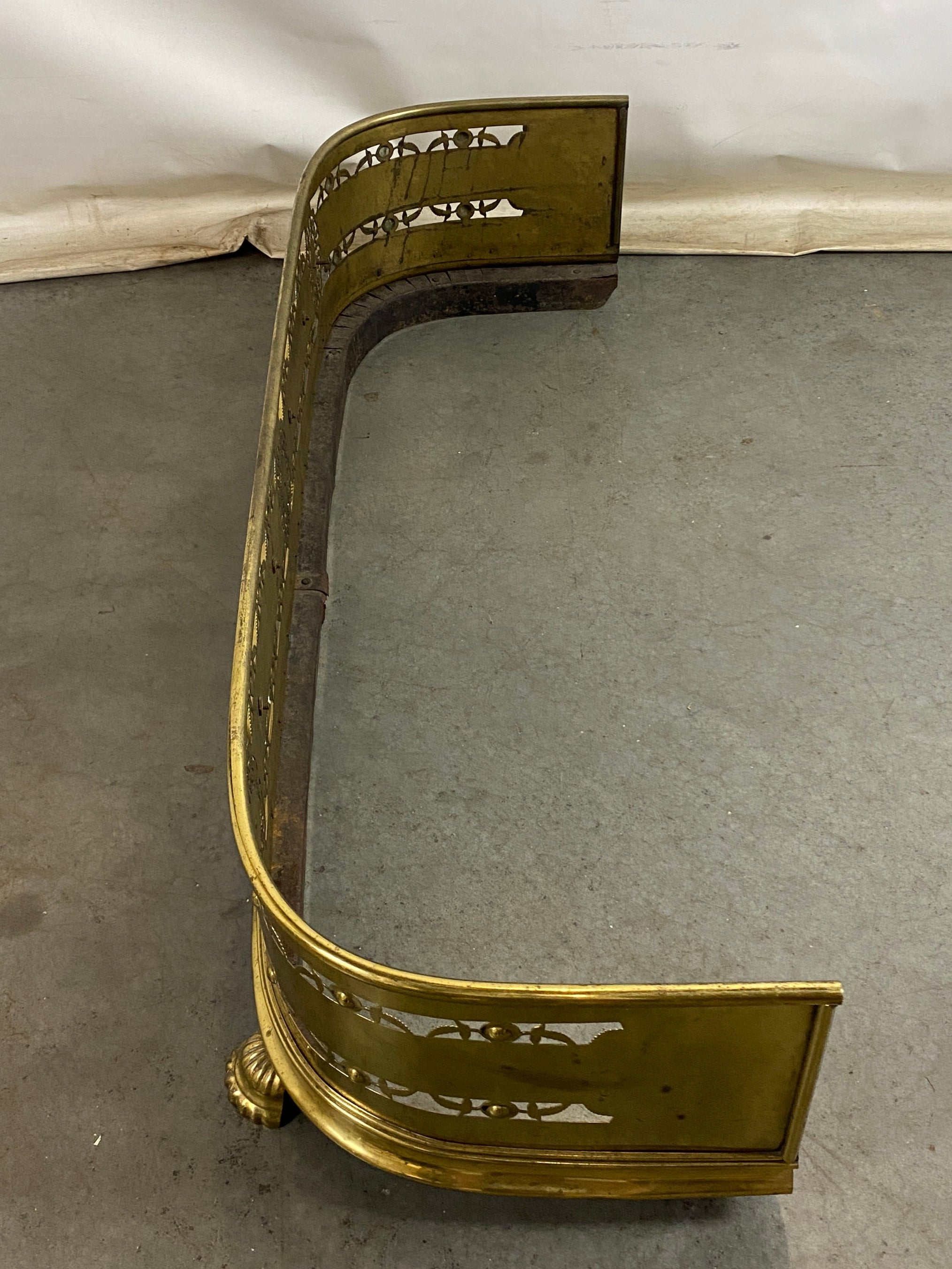 Antique Solid Brass Fireplace Fender w/ Feet